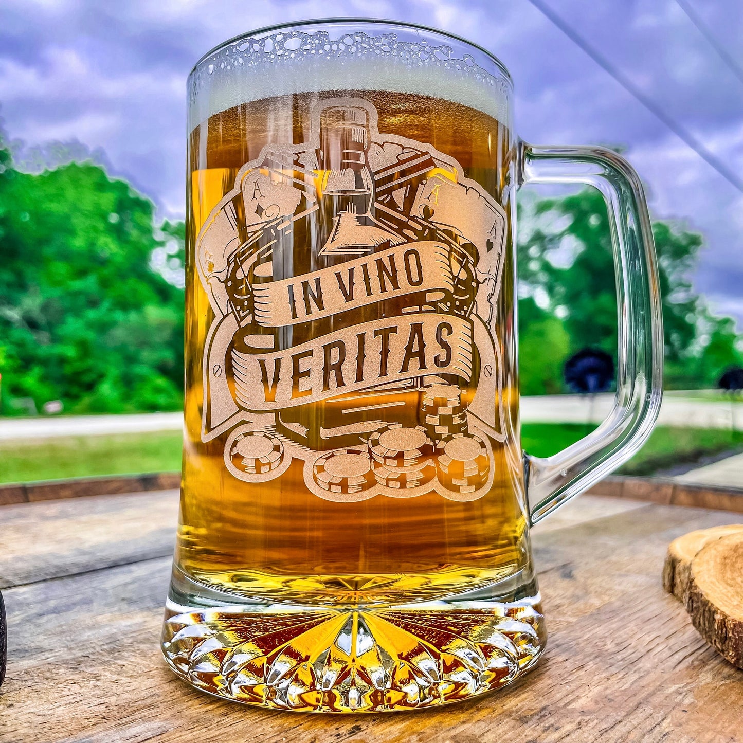 Doc Holliday Mug / In Vino Veritas / Engraved 23 oz. Glass Beer Mug / Gift for Him / Gifts for Men / Father's Day Gift / Valentine's Day Gift