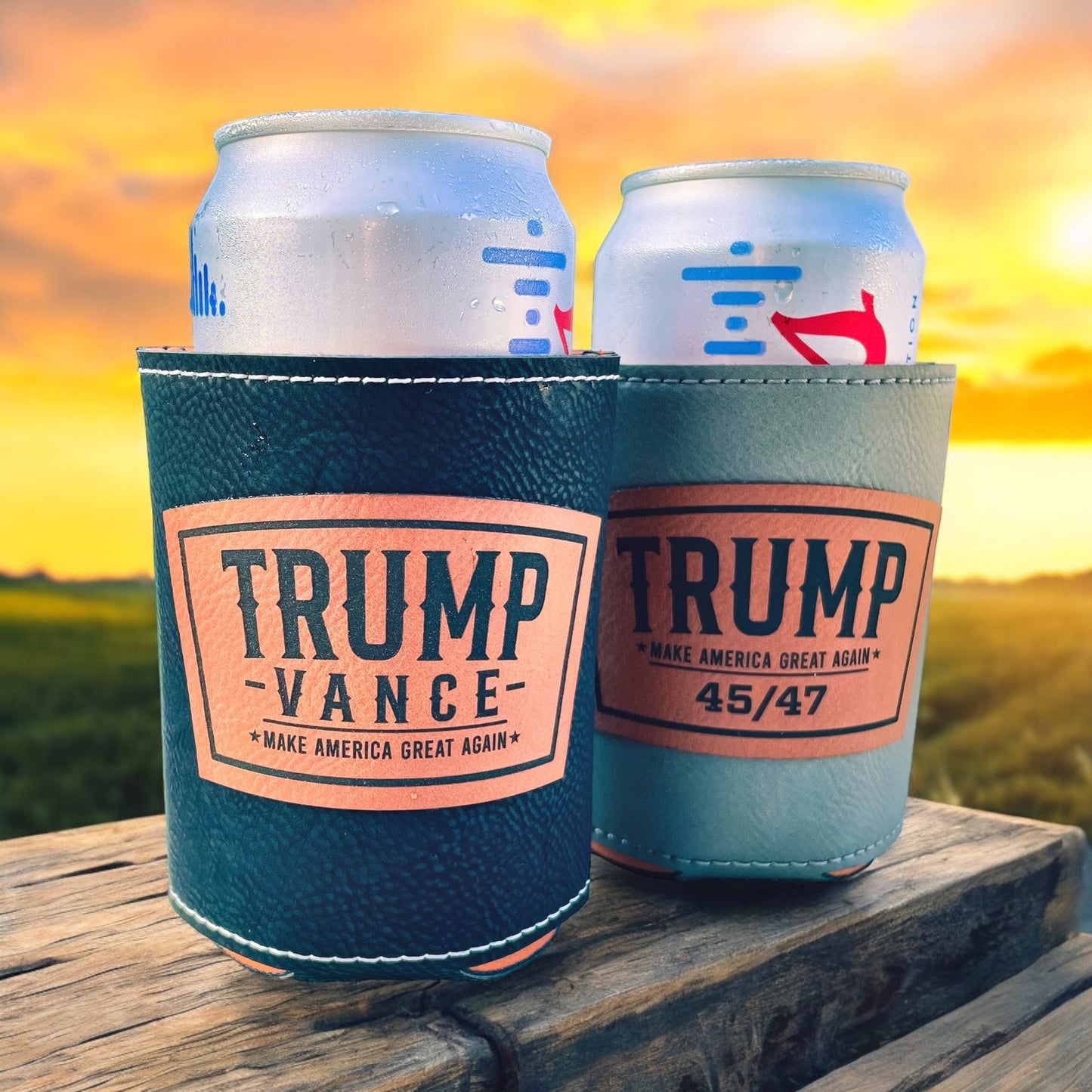 Trump 2024 Leatherette Can Cooler | Trump Vance Laser Engraved | Patriotic Drink Holder | Gift for Dad | Election Gift Idea / Valentine's Day Gift