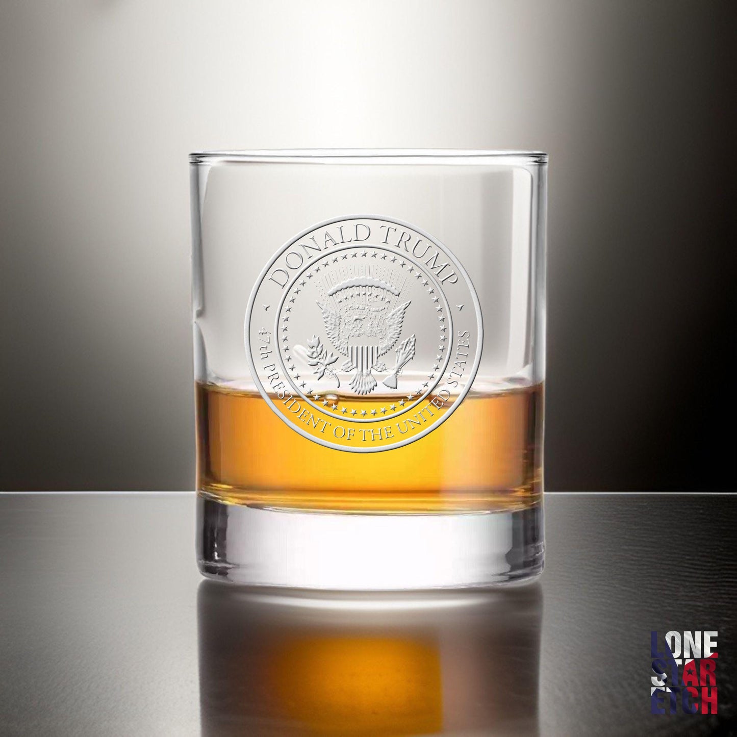 Donald J. Trump 47th Presidential Seal Whiskey Glass / Bourbon Glass / Patriotic Whiskey Glass - Celebrate the Historic 2024 Election Victory of Donald J. Trump! / Valentine's Day Gift