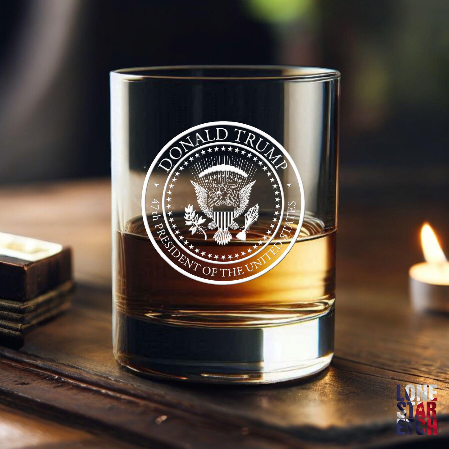 Donald J. Trump 47th Presidential Seal Whiskey Glass / Bourbon Glass / Patriotic Whiskey Glass - Celebrate the Historic 2024 Election Victory of Donald J. Trump! / Valentine's Day Gift
