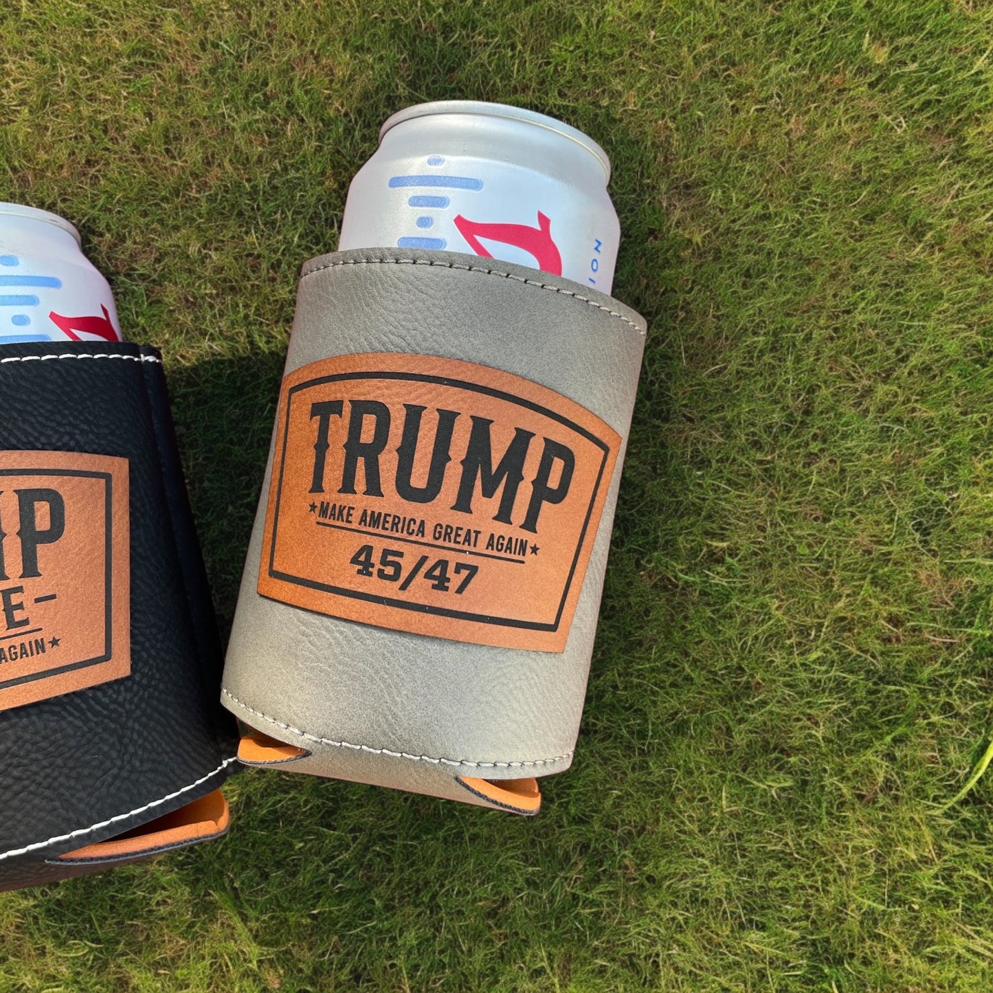 Trump 2024 Leatherette Can Cooler | Trump Vance Laser Engraved | Patriotic Drink Holder | Gift for Dad | Election Gift Idea / Valentine's Day Gift