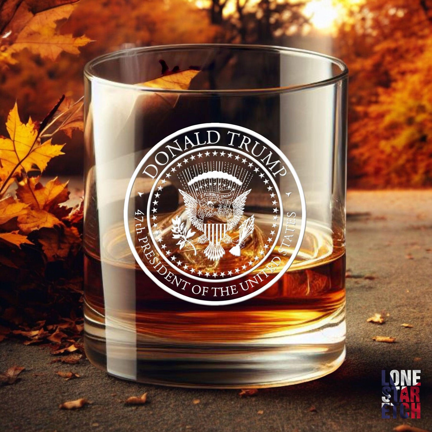 Donald J. Trump 47th Presidential Seal Whiskey Glass / Bourbon Glass / Patriotic Whiskey Glass - Celebrate the Historic 2024 Election Victory of Donald J. Trump! / Valentine's Day Gift