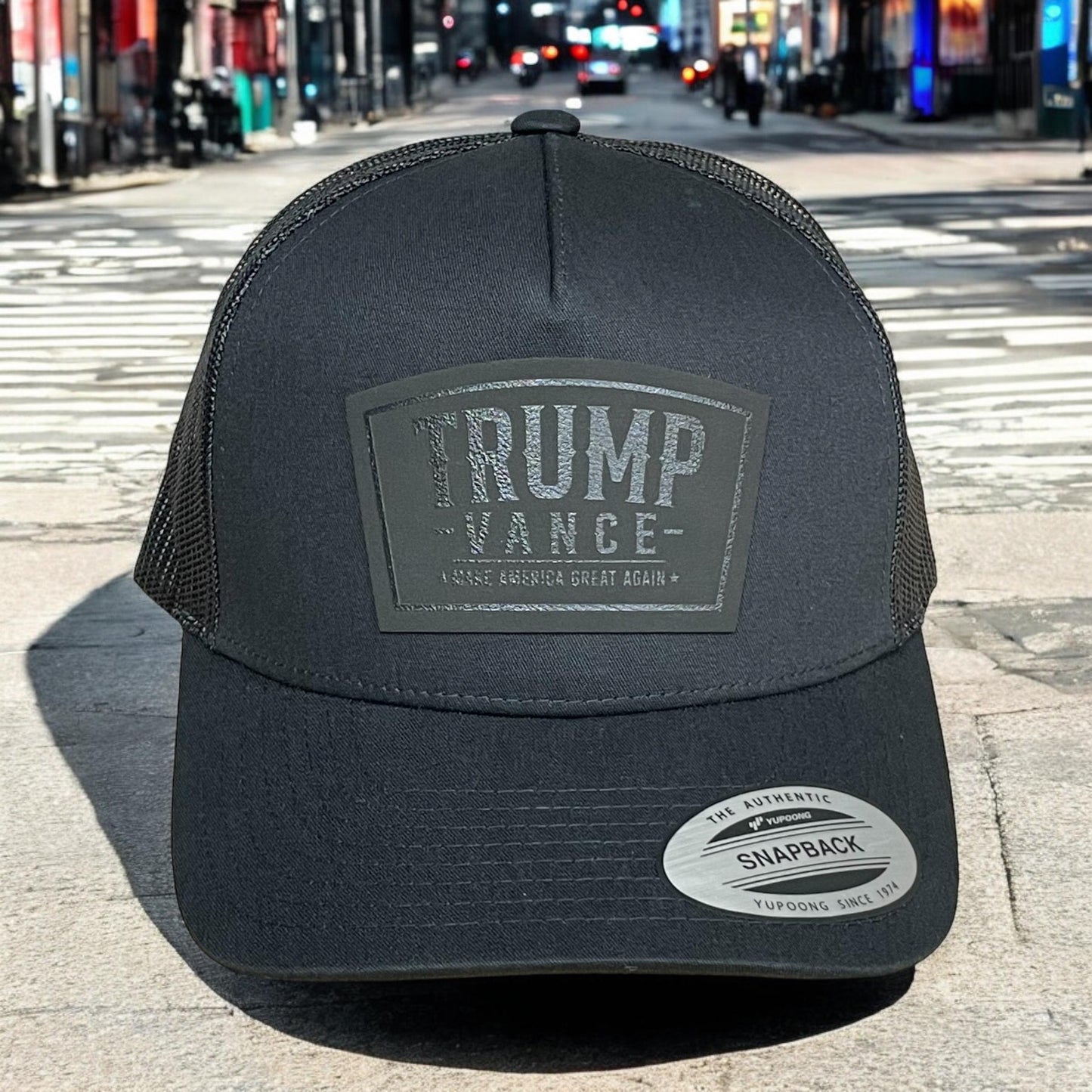 Trump Vance 2024 Blacked Out Hat / Trump 47 Trucker Cap / YP Classics 5 Panel / Black on Black Patch Trucker Hat / Valentine's Day Gift / Valentine's Day Gift