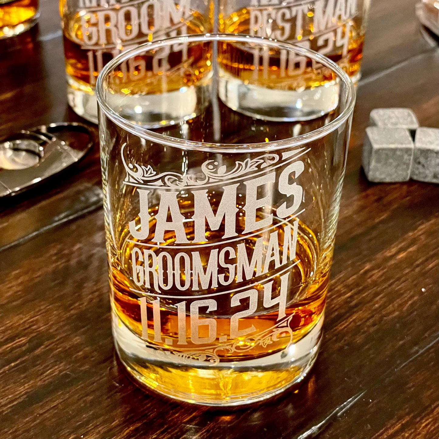 Custom Groomsmen Whiskey Glasses / Engraved Wedding Glasses / Groomsman Gift / Best Man Bourbon Glasses / Grooms Gifts/ Valentine's Day Gift / Valentine's Day Gift