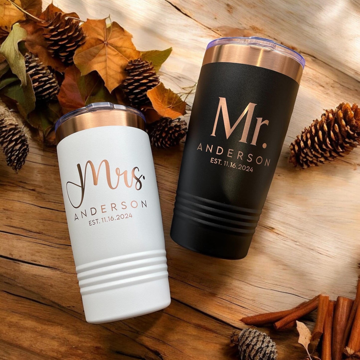 Mr and Mrs Tumblers Tumbler Set / Laser Etched Tumblers / His and Hers Gift / Wedding Tumblers / Personalized Tumblers with Slider Lids / Valentine's Day Gift