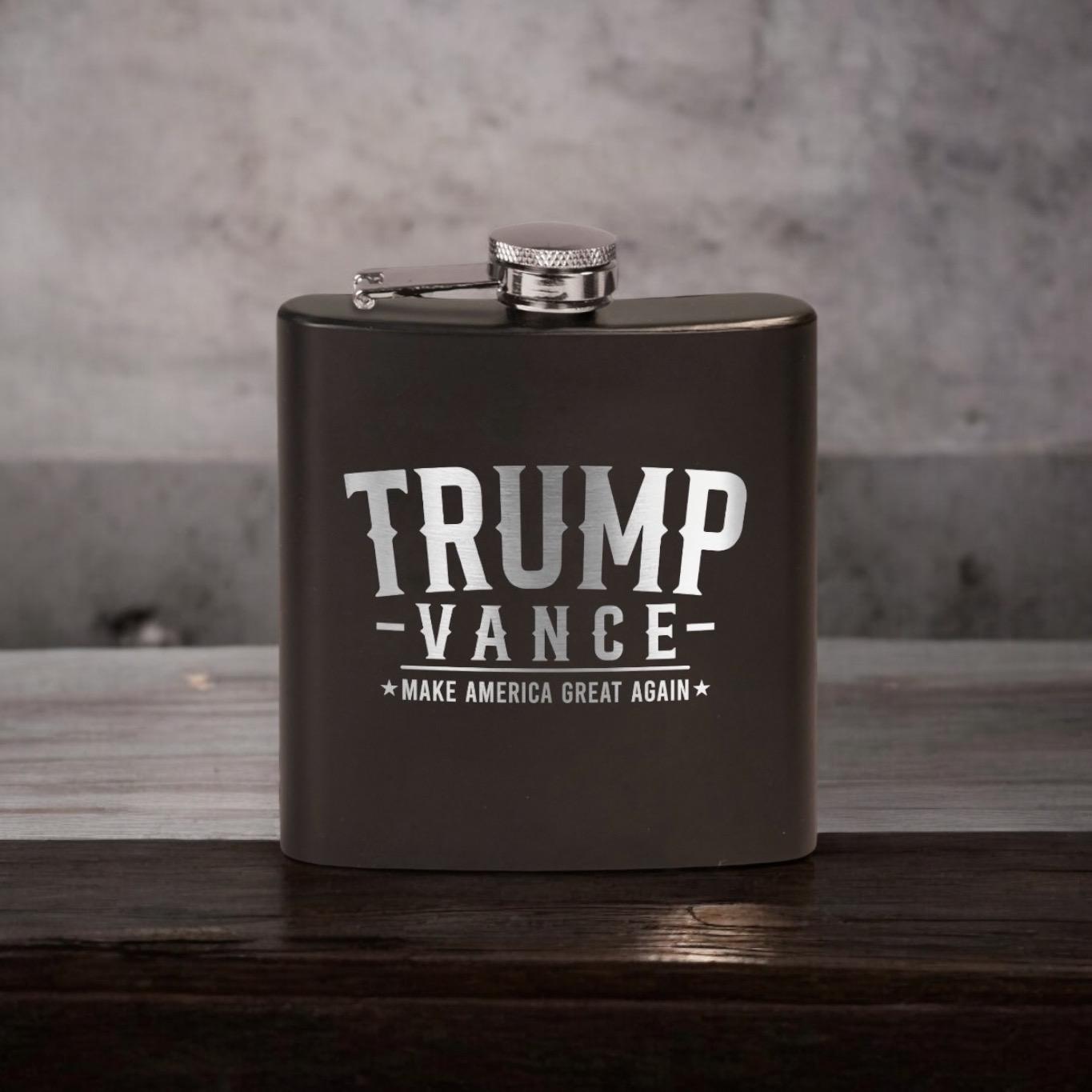 Trump Vance Laser Etched Black Stainless Steel Hip Flask | Political Gift | Trump 2024 Flask | Election Gear | Trump Merch / Valentine's Day Gift