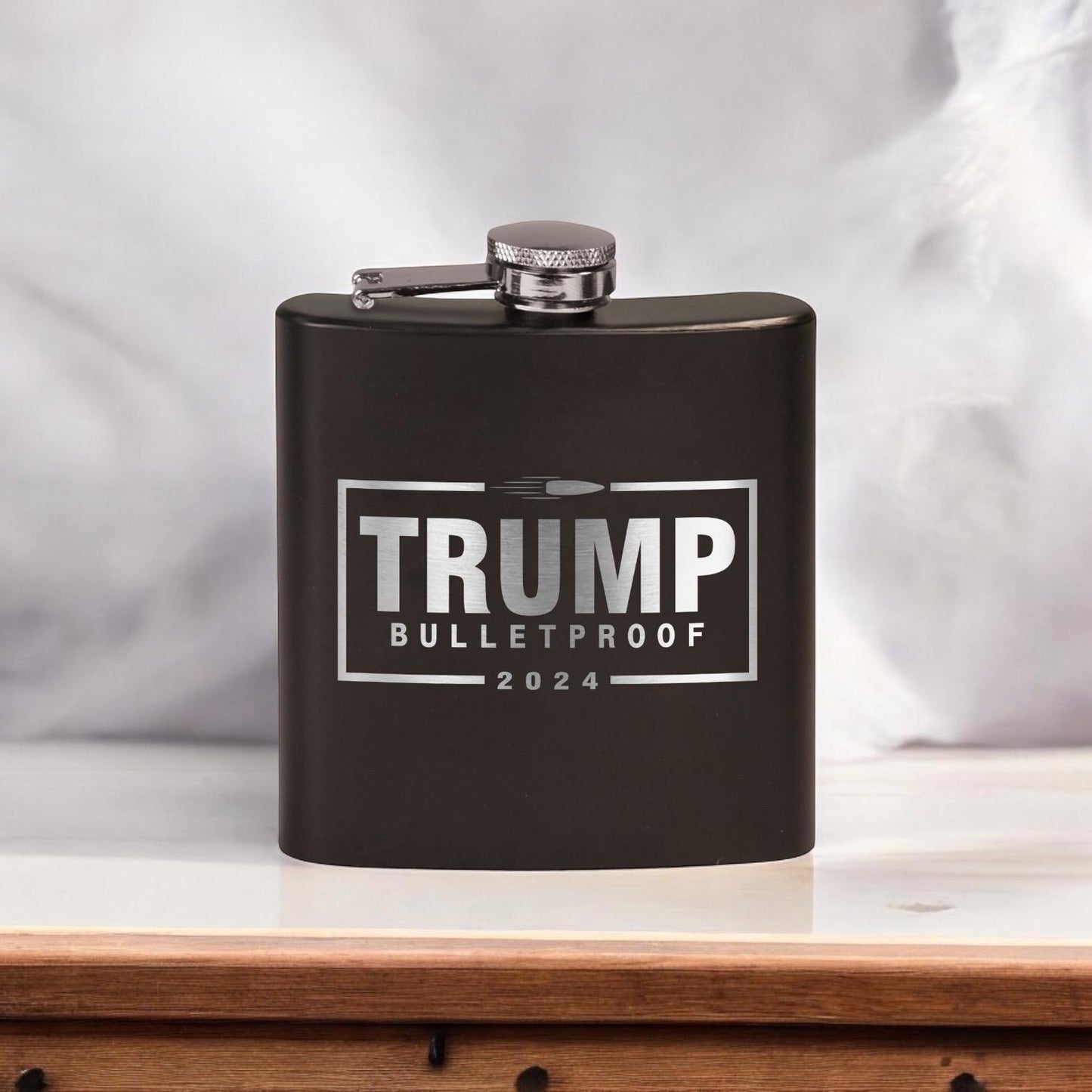 Trump Bulletproof Laser Engraved Black Stainless Steel Hip Flask | Political Gift | Trump 2024 Flask | Trump Merch | Election Gear | / Valentine's Day Gift