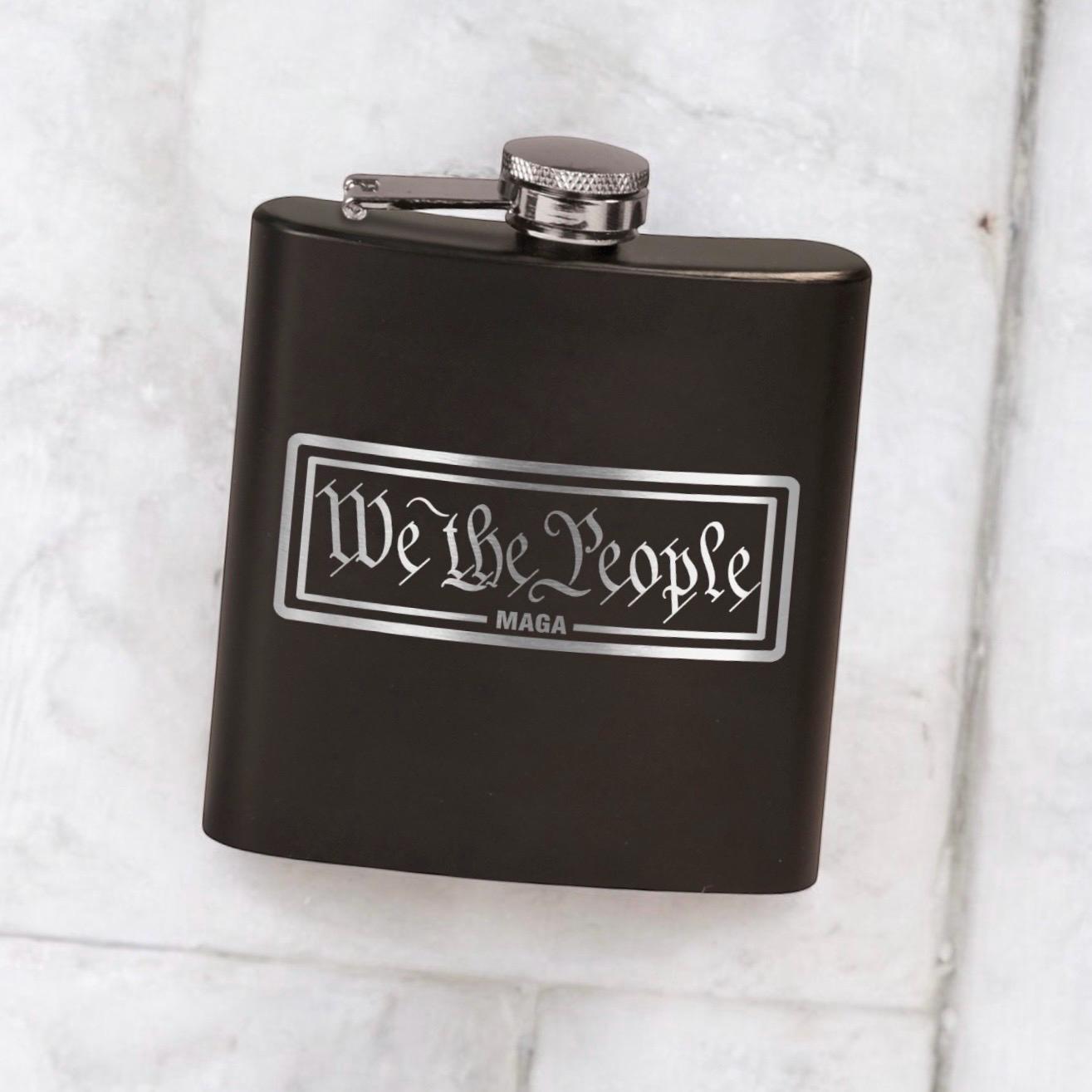We The People MAGA Laser Etched Black Stainless Hip Flask | Political Gift | Trump 2024 Flask | Election Gear | Trump Merch / Valentine's Day Gift