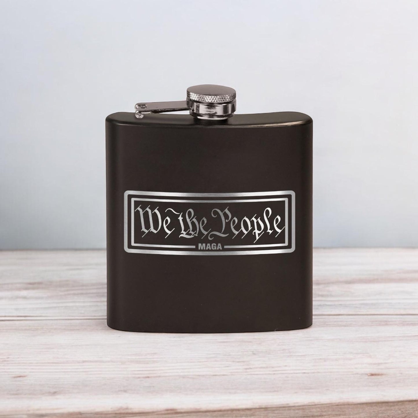 We The People MAGA Laser Etched Black Stainless Hip Flask | Political Gift | Trump 2024 Flask | Election Gear | Trump Merch / Valentine's Day Gift