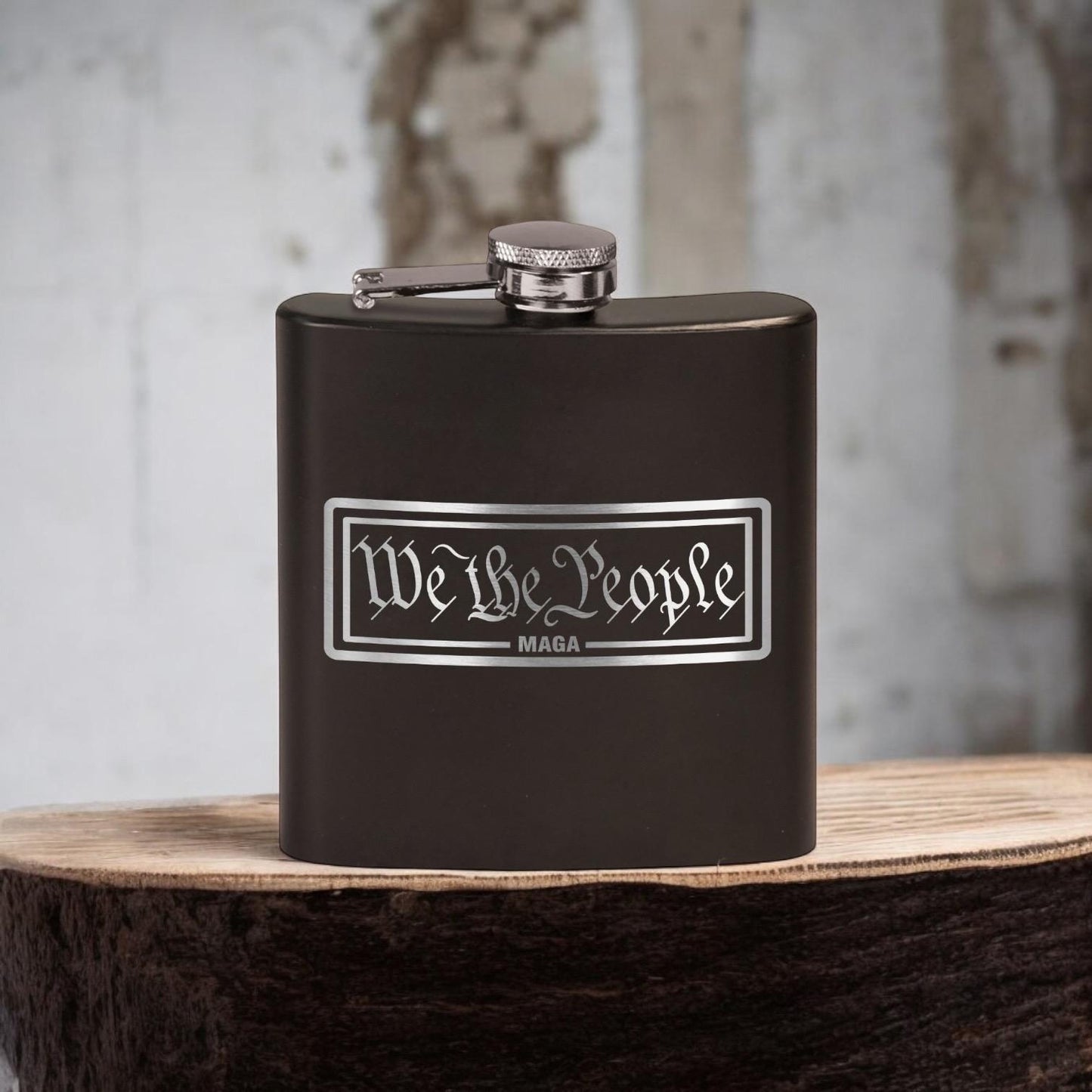 We The People MAGA Laser Etched Black Stainless Hip Flask | Political Gift | Trump 2024 Flask | Election Gear | Trump Merch / Valentine's Day Gift