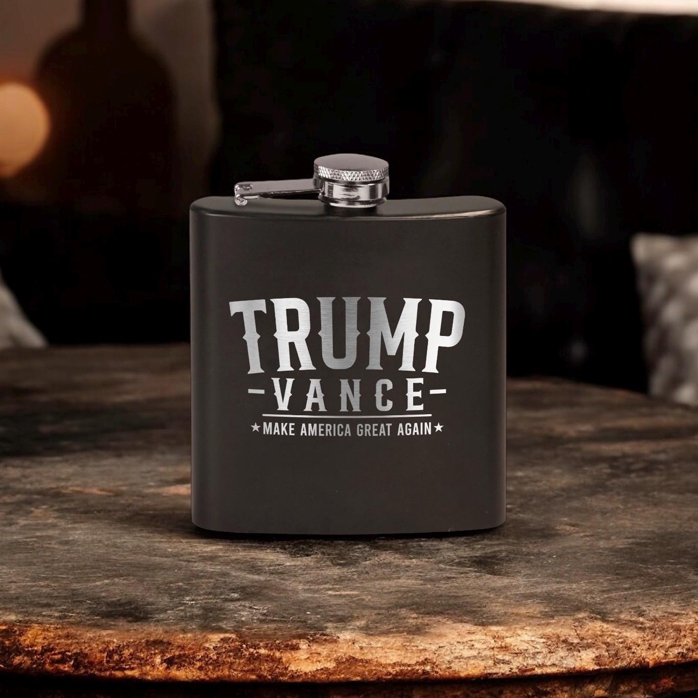 Trump Vance Laser Etched Black Stainless Steel Hip Flask | Political Gift | Trump 2024 Flask | Election Gear | Trump Merch / Valentine's Day Gift