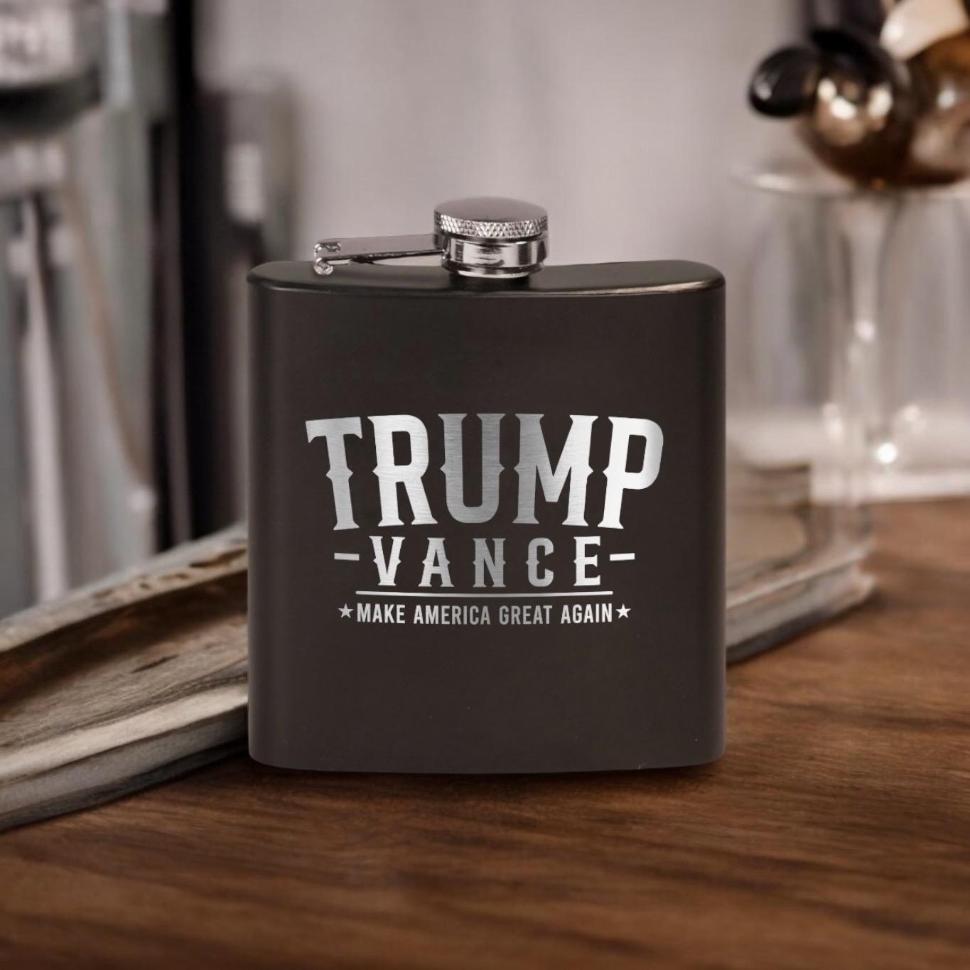 Trump Vance Laser Etched Black Stainless Steel Hip Flask | Political Gift | Trump 2024 Flask | Election Gear | Trump Merch / Valentine's Day Gift