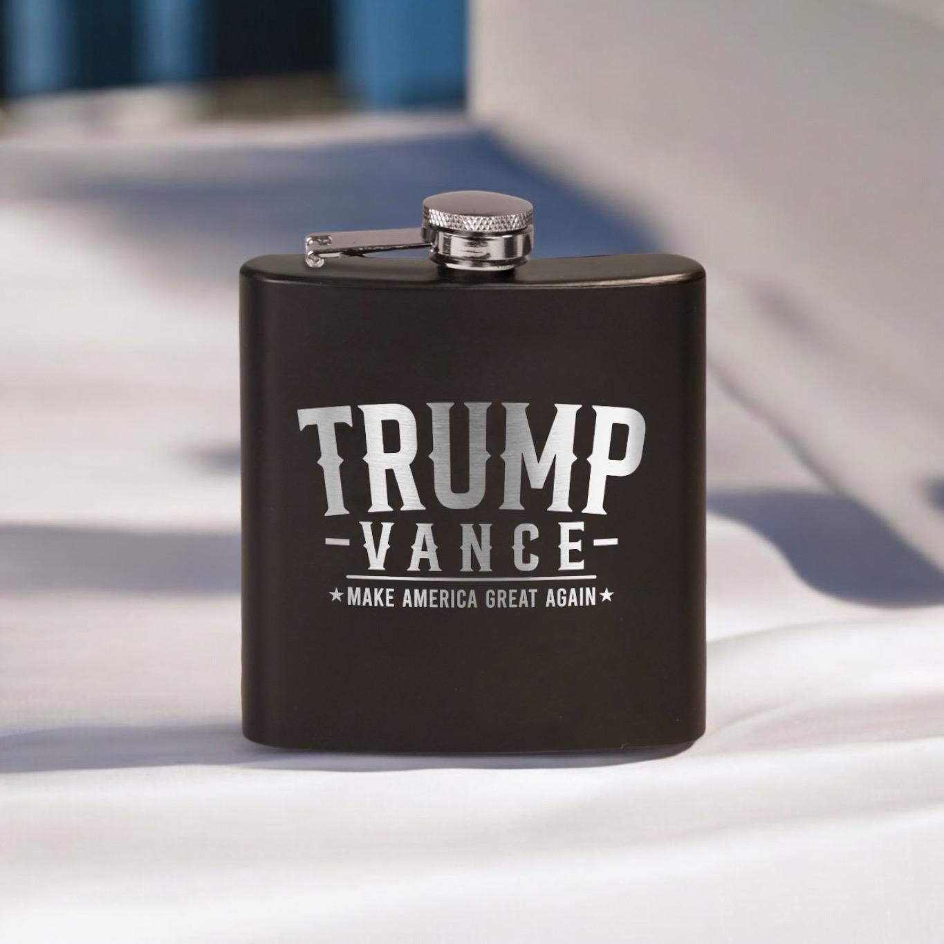 Trump Vance Laser Etched Black Stainless Steel Hip Flask | Political Gift | Trump 2024 Flask | Election Gear | Trump Merch / Valentine's Day Gift