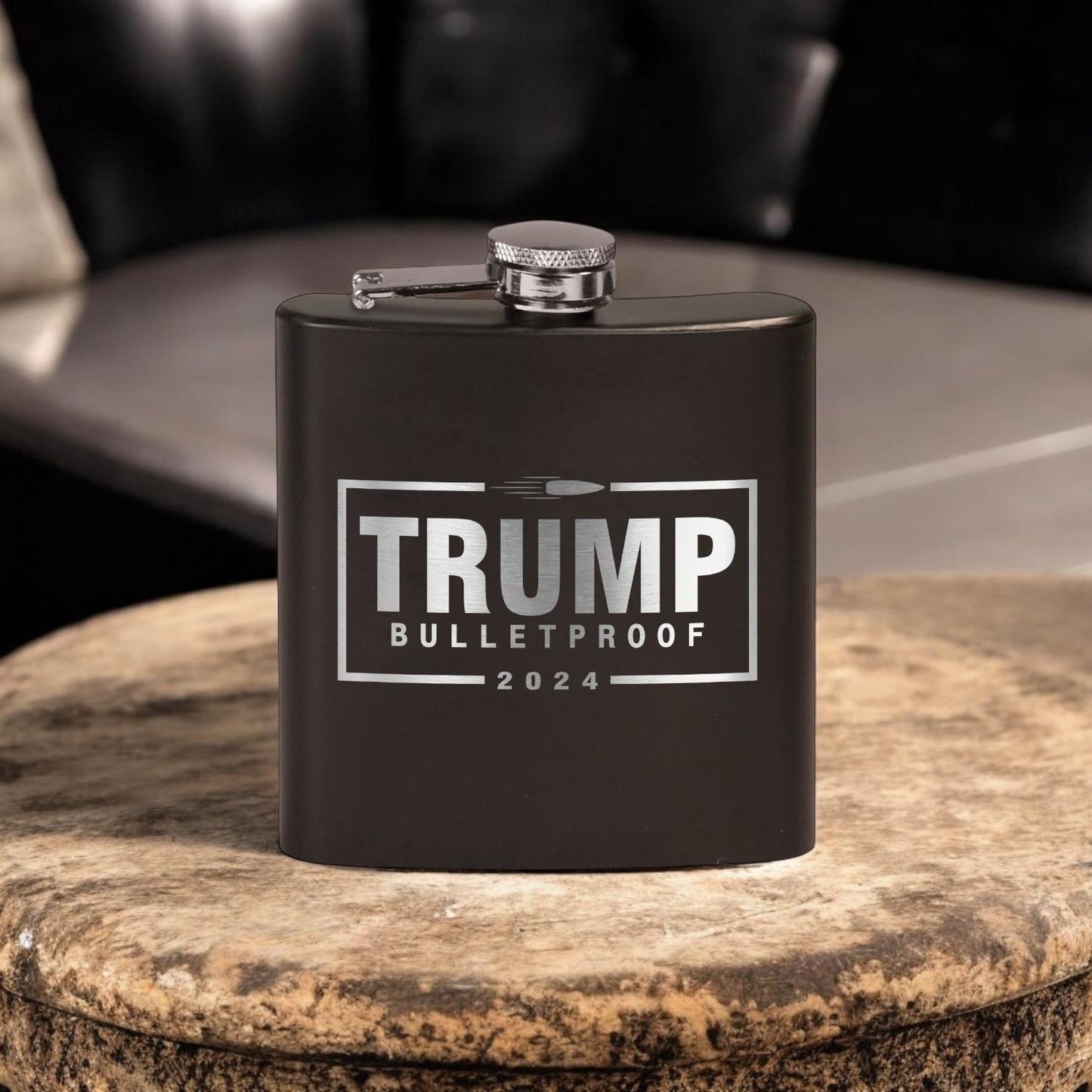 Trump Bulletproof Laser Engraved Black Stainless Steel Hip Flask | Political Gift | Trump 2024 Flask | Trump Merch | Election Gear | / Valentine's Day Gift