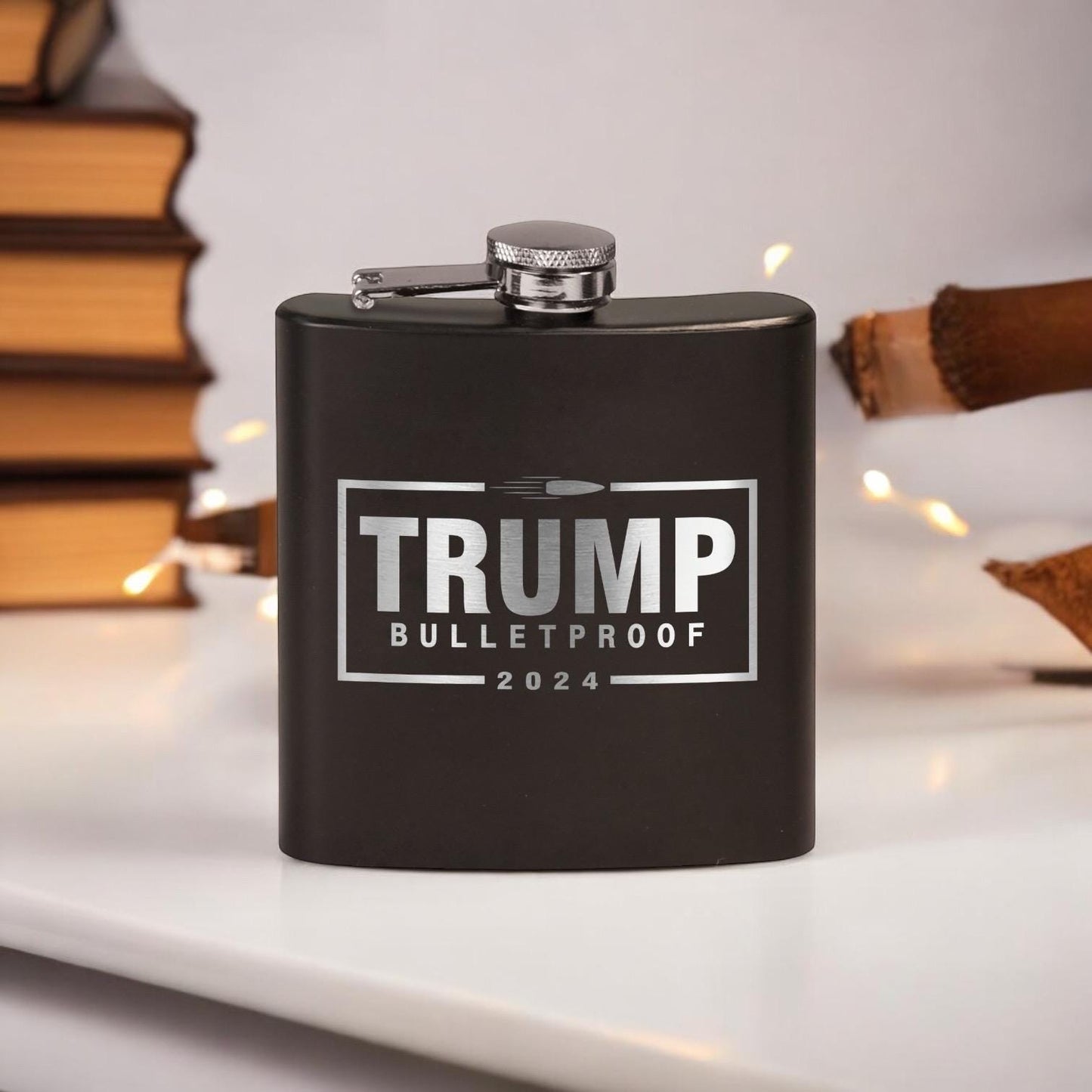 Trump Bulletproof Laser Engraved Black Stainless Steel Hip Flask | Political Gift | Trump 2024 Flask | Trump Merch | Election Gear | / Valentine's Day Gift