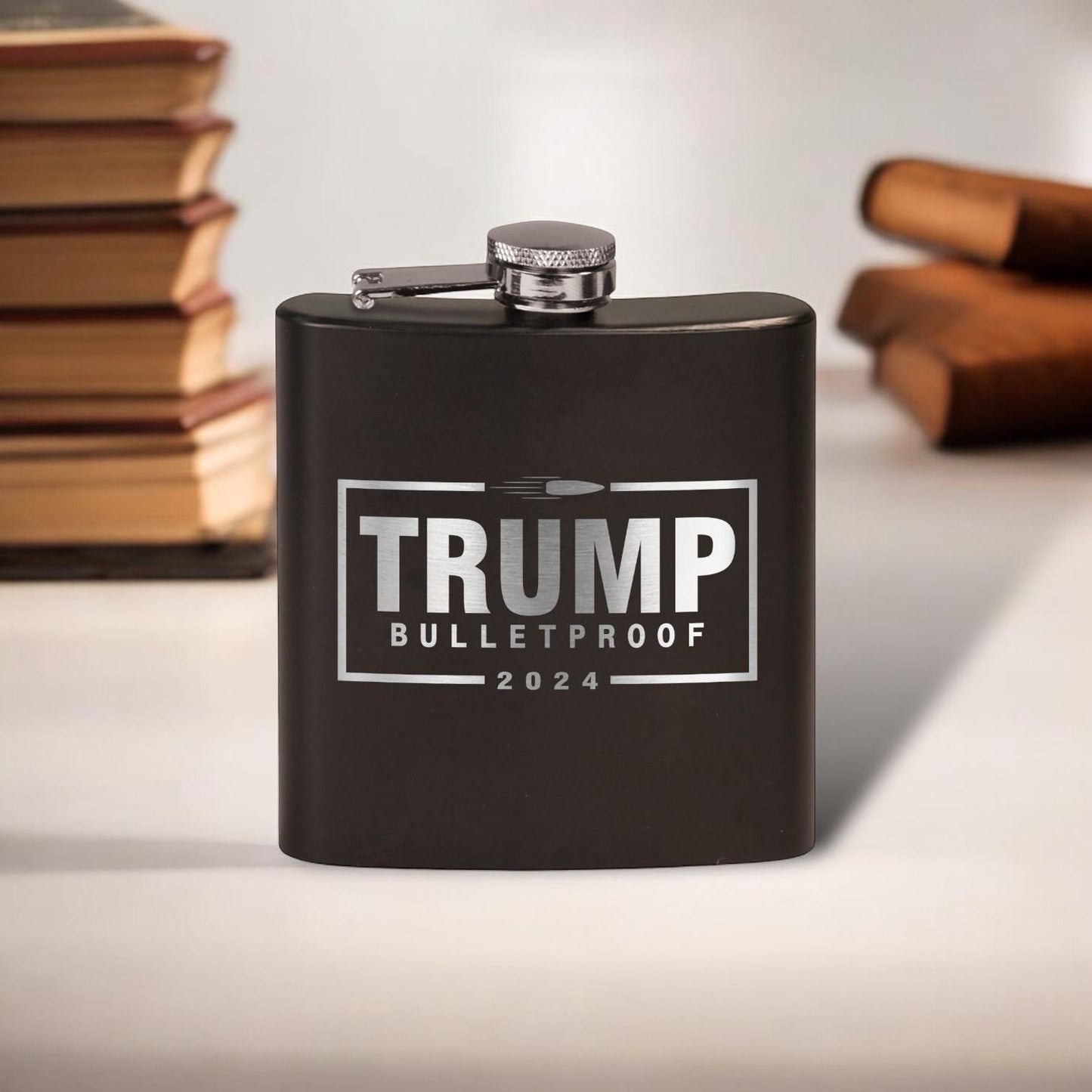 Trump Bulletproof Laser Engraved Black Stainless Steel Hip Flask | Political Gift | Trump 2024 Flask | Trump Merch | Election Gear | / Valentine's Day Gift