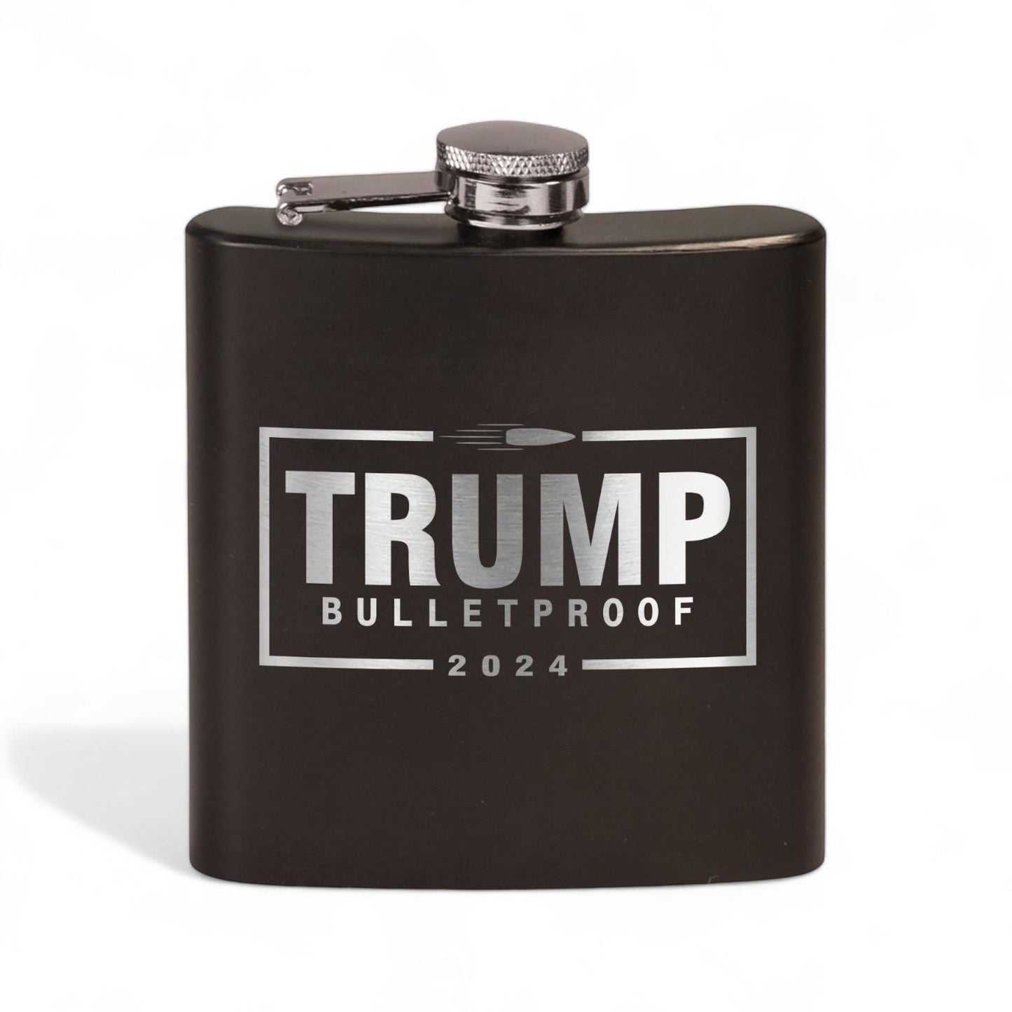 Trump Bulletproof Laser Engraved Black Stainless Steel Hip Flask | Political Gift | Trump 2024 Flask | Trump Merch | Election Gear | / Valentine's Day Gift