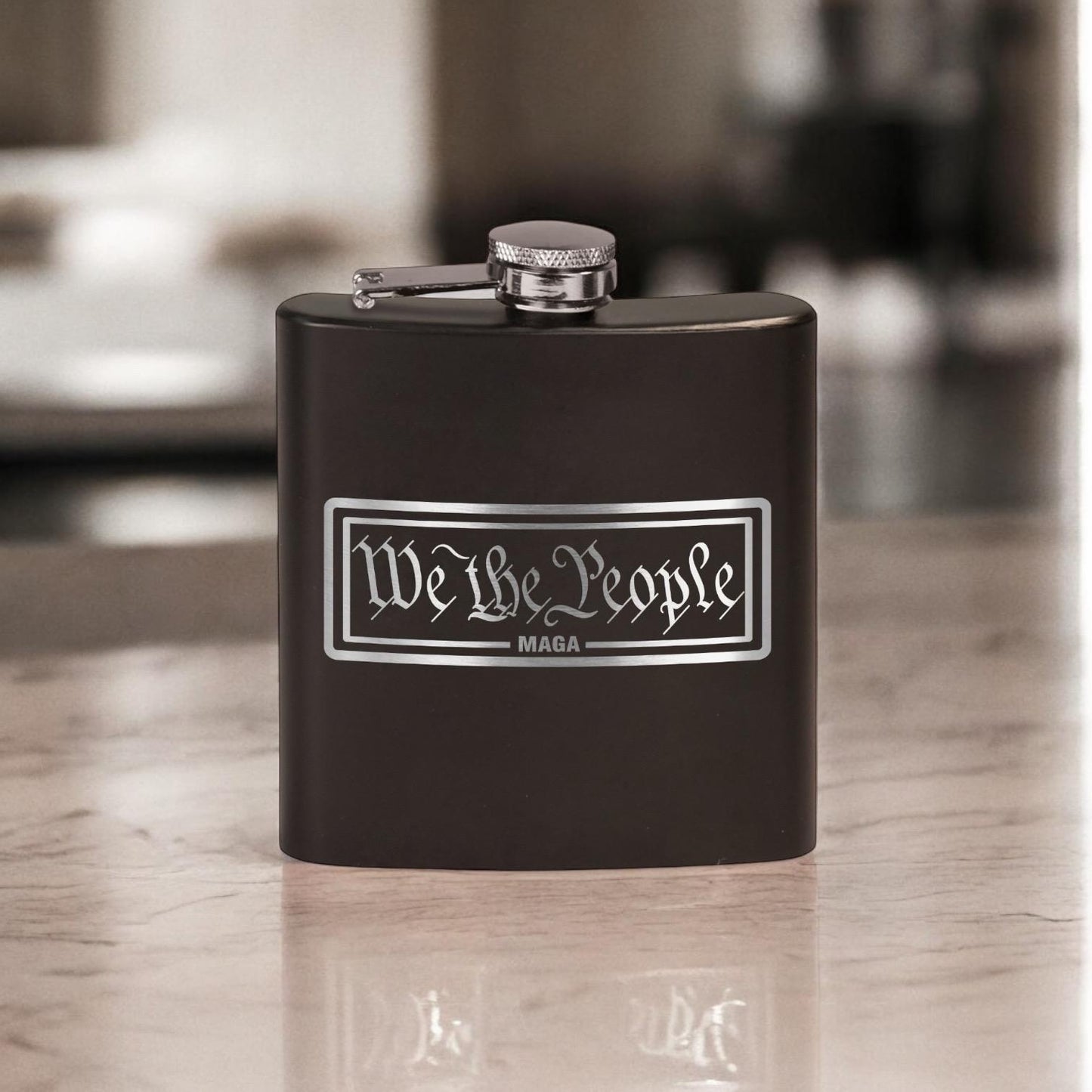 We The People MAGA Laser Etched Black Stainless Hip Flask | Political Gift | Trump 2024 Flask | Election Gear | Trump Merch / Valentine's Day Gift