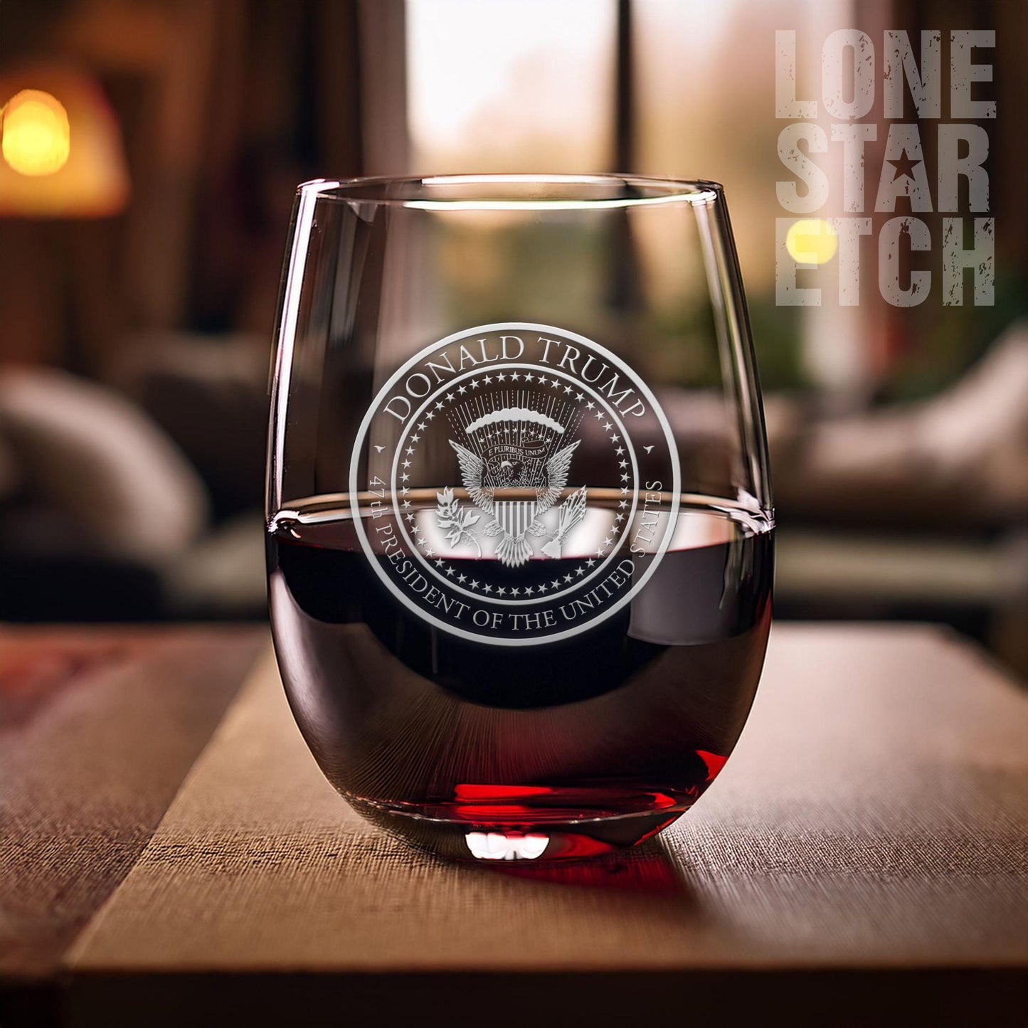 Trump 47th Presidential Seal Wine Glass | President Trump Gift | Engraved Stemless Wine Glass | Trump Wine Glass / Valentine's Day Gift