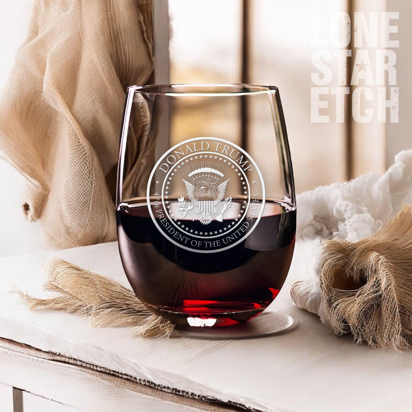 Trump 47th Presidential Seal Wine Glass | President Trump Gift | Engraved Stemless Wine Glass | Trump Wine Glass / Valentine's Day Gift