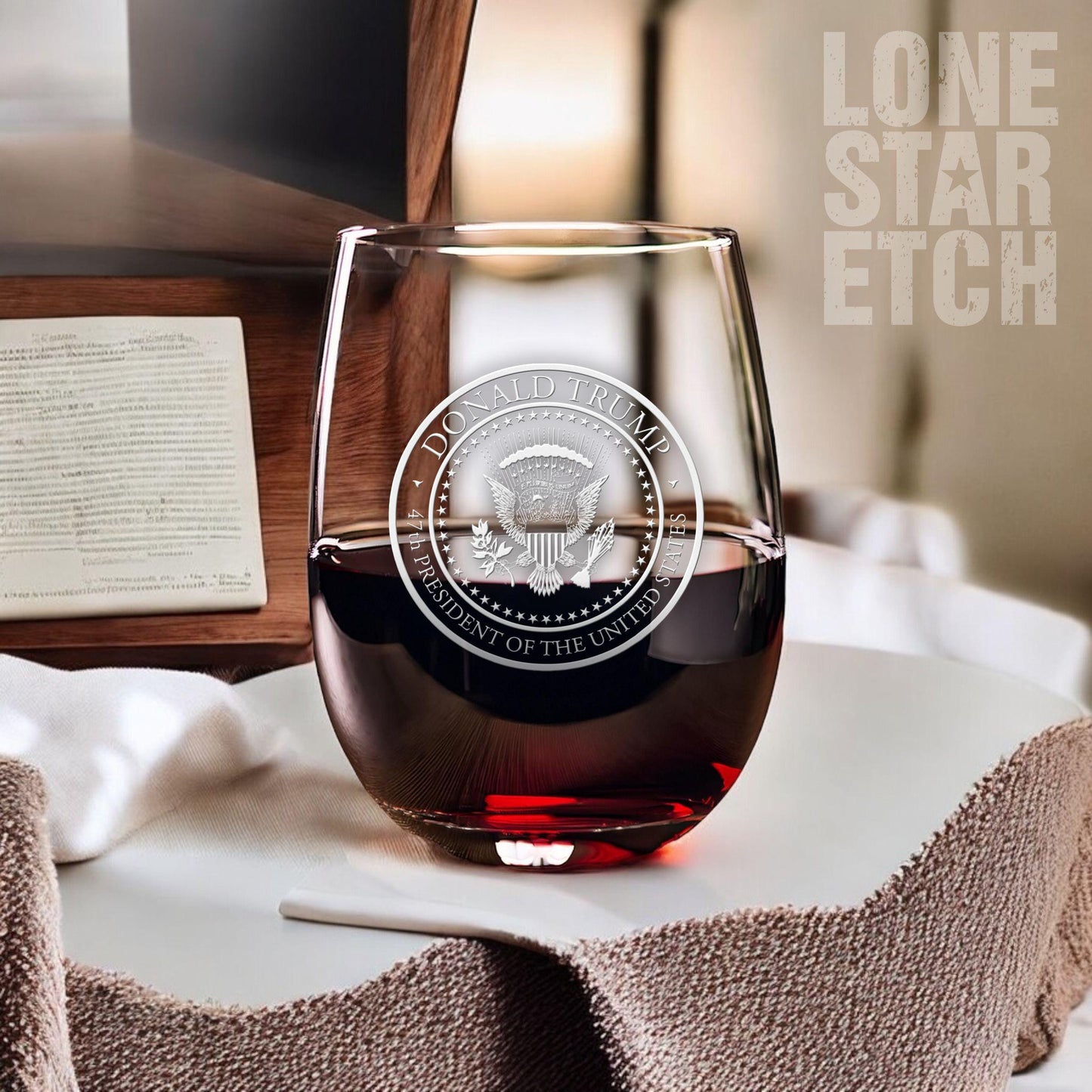 Trump 47th Presidential Seal Wine Glass | President Trump Gift | Engraved Stemless Wine Glass | Trump Wine Glass / Valentine's Day Gift