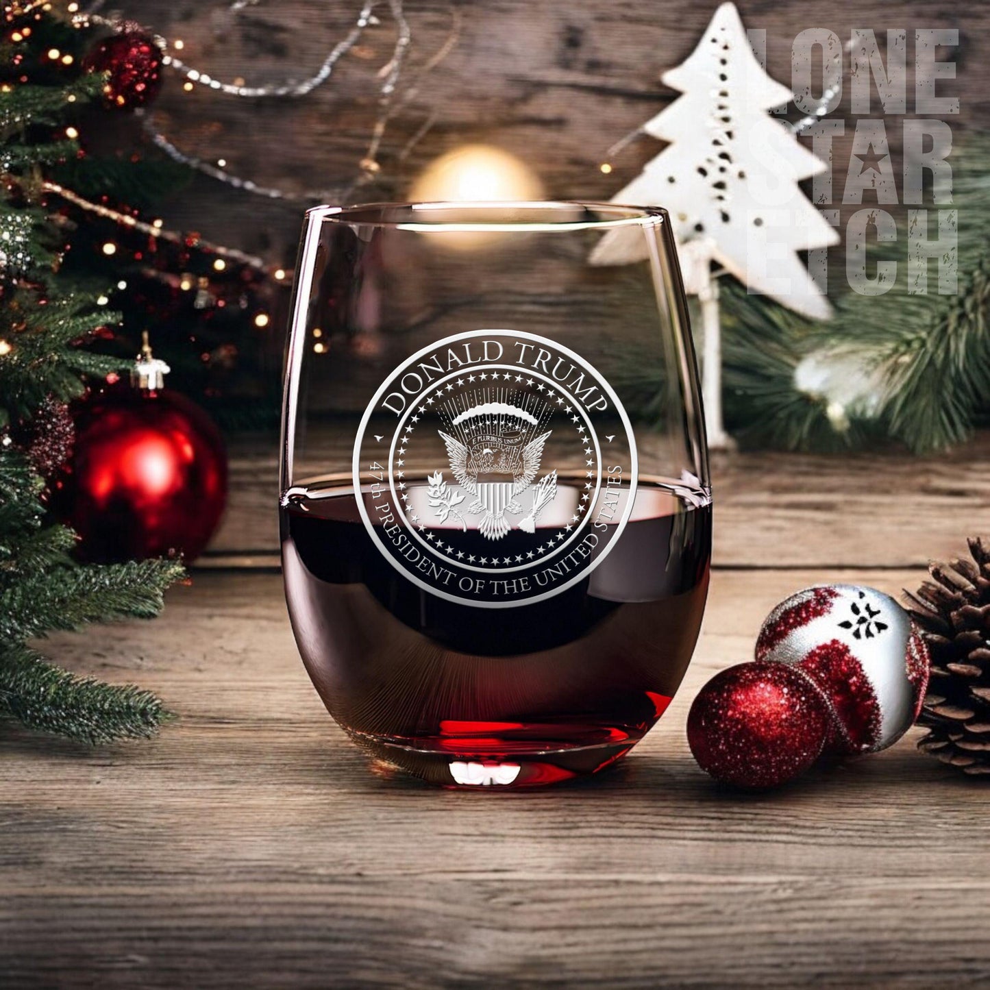 Trump 47th Presidential Seal Wine Glass | President Trump Gift | Engraved Stemless Wine Glass | Trump Wine Glass / Valentine's Day Gift