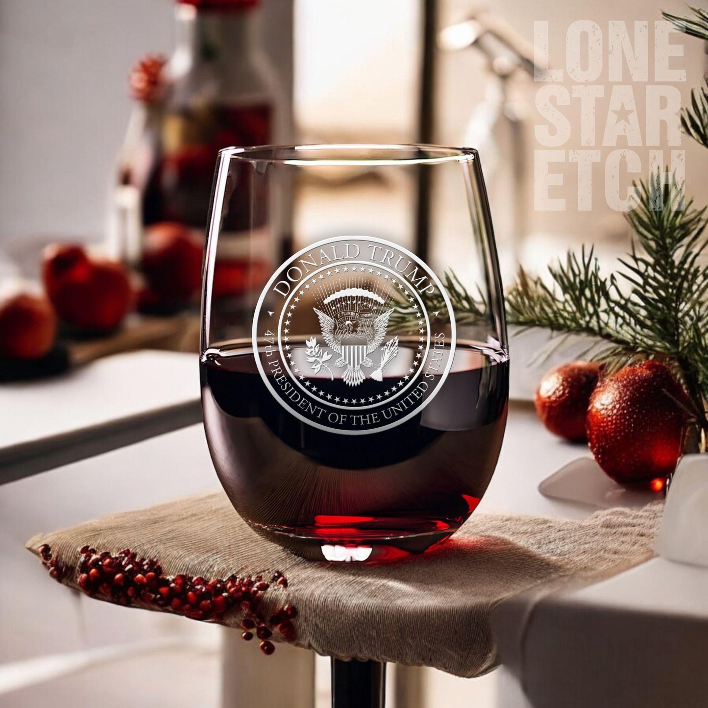 Trump 47th Presidential Seal Wine Glass | President Trump Gift | Engraved Stemless Wine Glass | Trump Wine Glass / Valentine's Day Gift