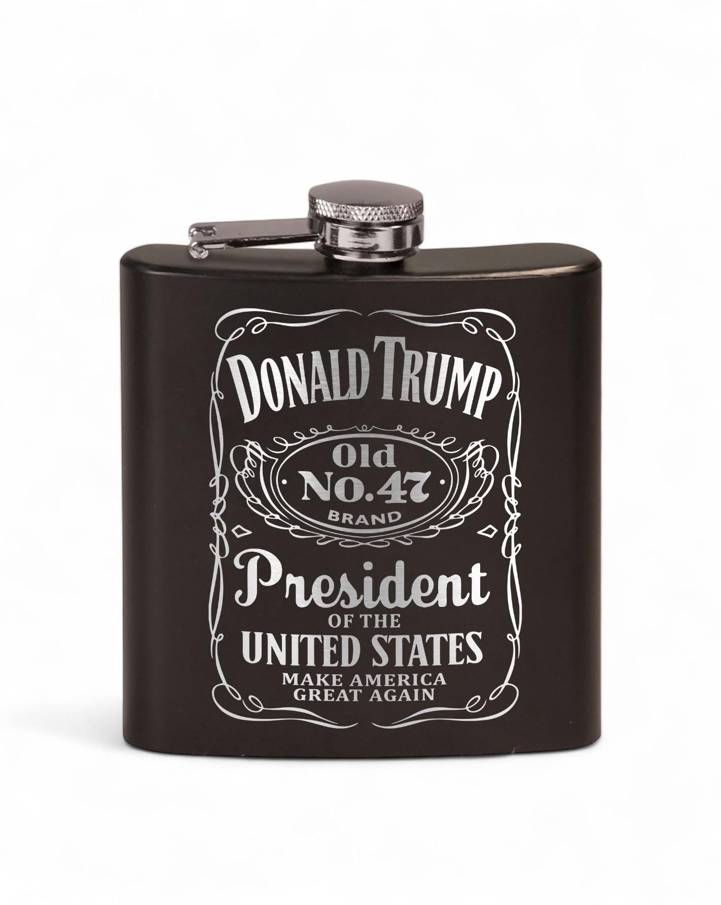 Trump Old No 47 Laser Engraved Black Stainless Steel Hip Flask | Political Gift | Trump 2024 Flask | Trump Merch / Valentine's Day Gift