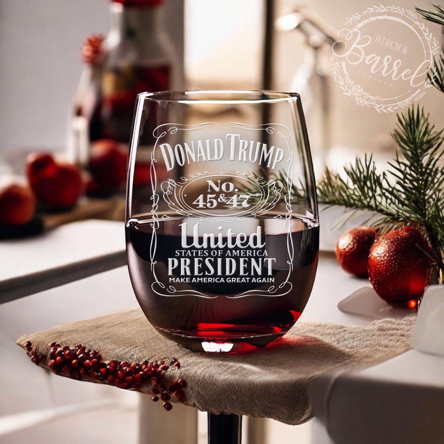Trump 45 47 Wine Glass | Trump Stemless Wine Glass | Engraved Wine Glass | Political Gift | Election Gear | Trump Merch | Trump 2024 / Valentine's Day Gift
