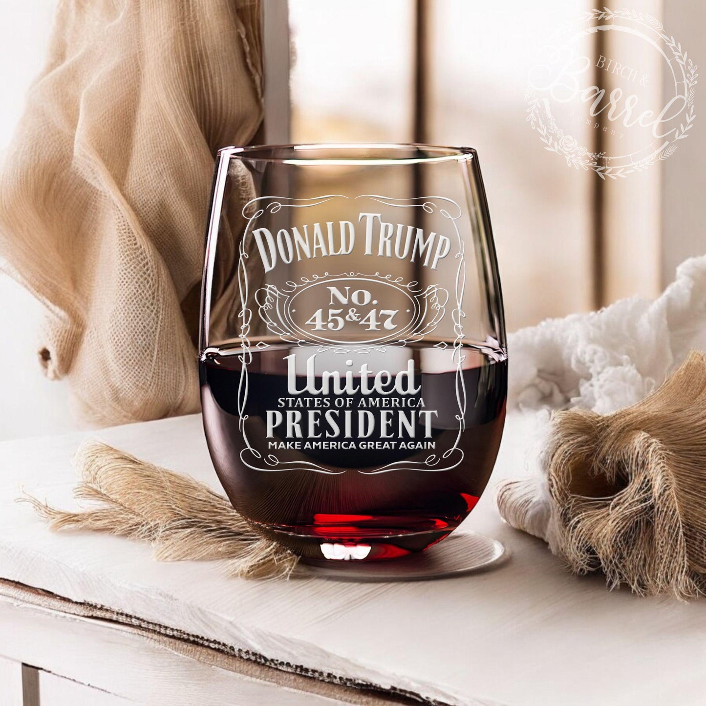 Trump 45 47 Wine Glass | Trump Stemless Wine Glass | Engraved Wine Glass | Political Gift | Election Gear | Trump Merch | Trump 2024 / Valentine's Day Gift