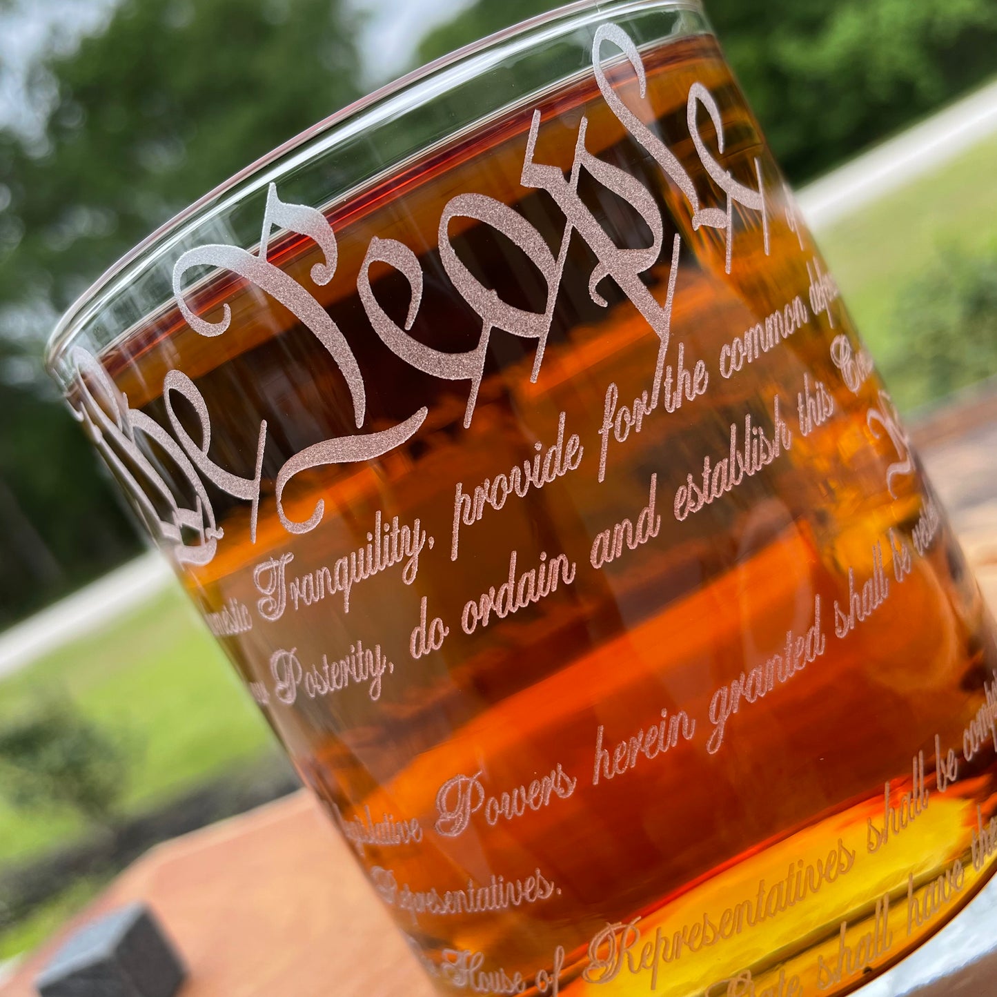 We The People American Flag 360 Wrap U.S. Constitution Glass Engraved Whiskey Decanter or Decanter Set of 3 / Father's Day Gift / Valentine's Day Gift