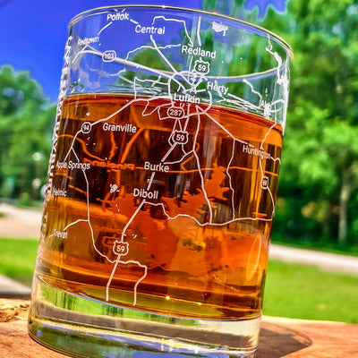 Lake Sam Rayburn Area Map Whiskey Glass  360 Engraved  (13.5oz) / Father's Day Gift