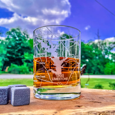 Lake Limestone Area Map Whiskey Glass  360 Engraved  (13.5oz) / Father's Day Gift