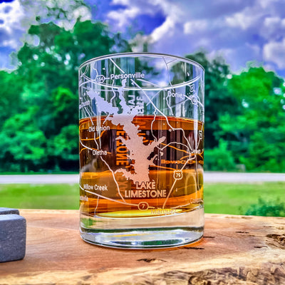 Lake Limestone Area Map Whiskey Glass  360 Engraved  (13.5oz) / Father's Day Gift