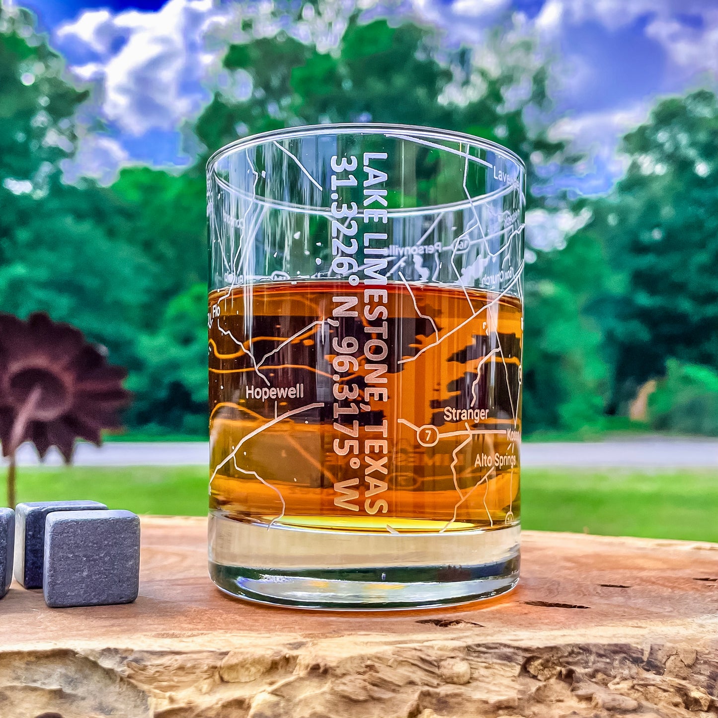 Lake Limestone Area Map Whiskey Glass 360 Engraved (13.5oz) / Father's Day Gift / Valentine's Day Gift