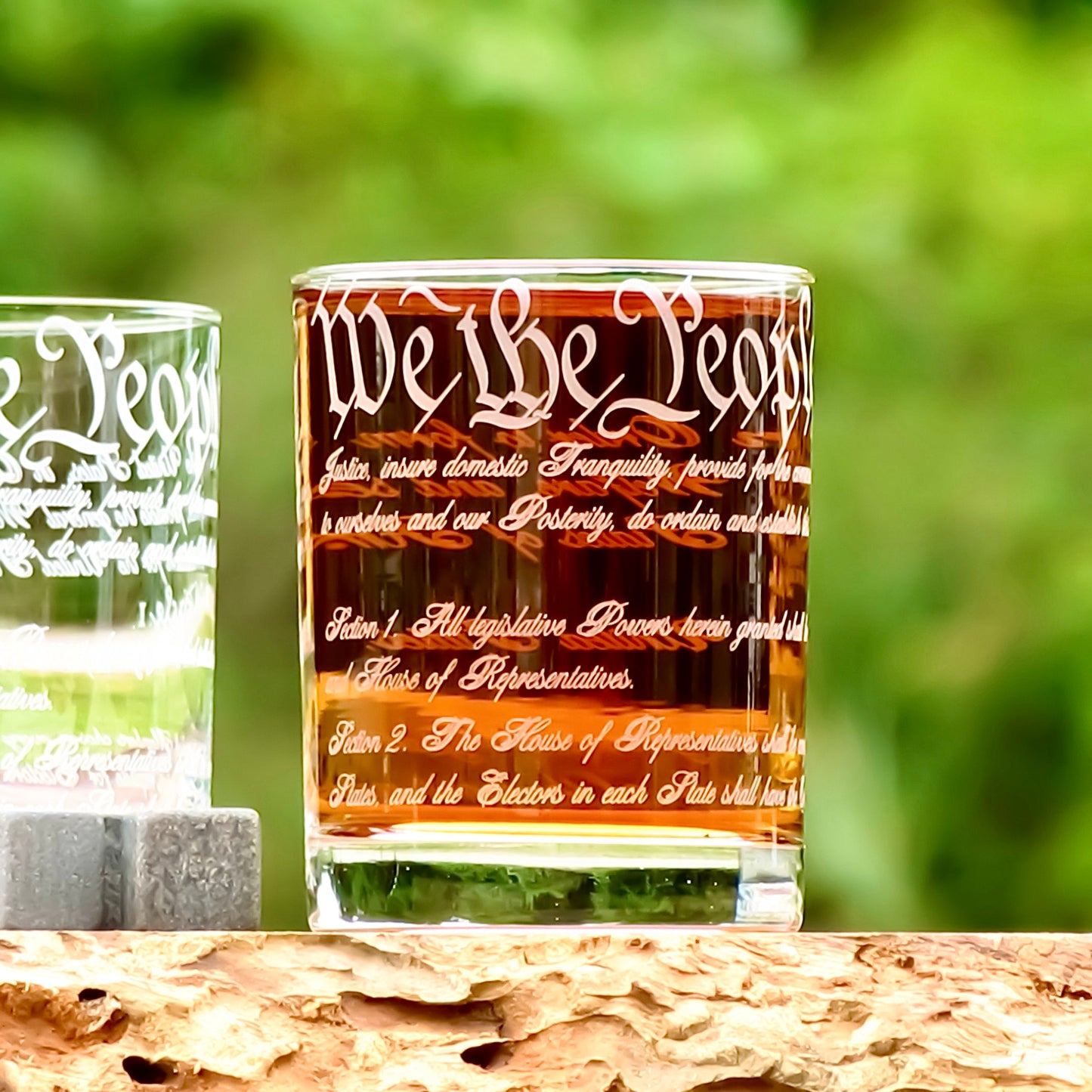 We The People American Flag 360 Wrap U.S. Constitution Glass Engraved Whiskey Decanter or Decanter Set of 3 / Father's Day Gift / Valentine's Day Gift