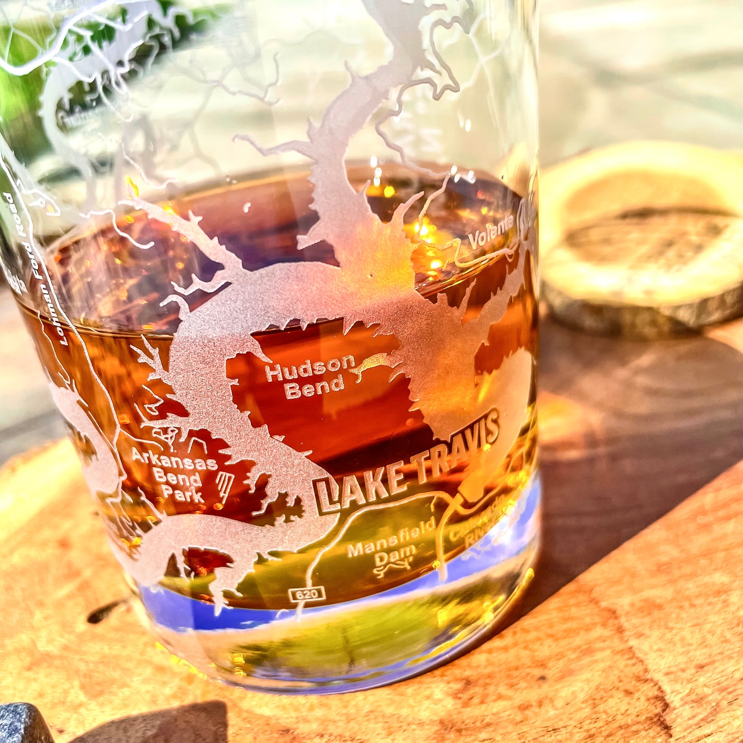 Lake Travis Area Map Whiskey Glass  360 Engraved  (13.5oz) / Father's Day Gift / Valentine's Day Gift