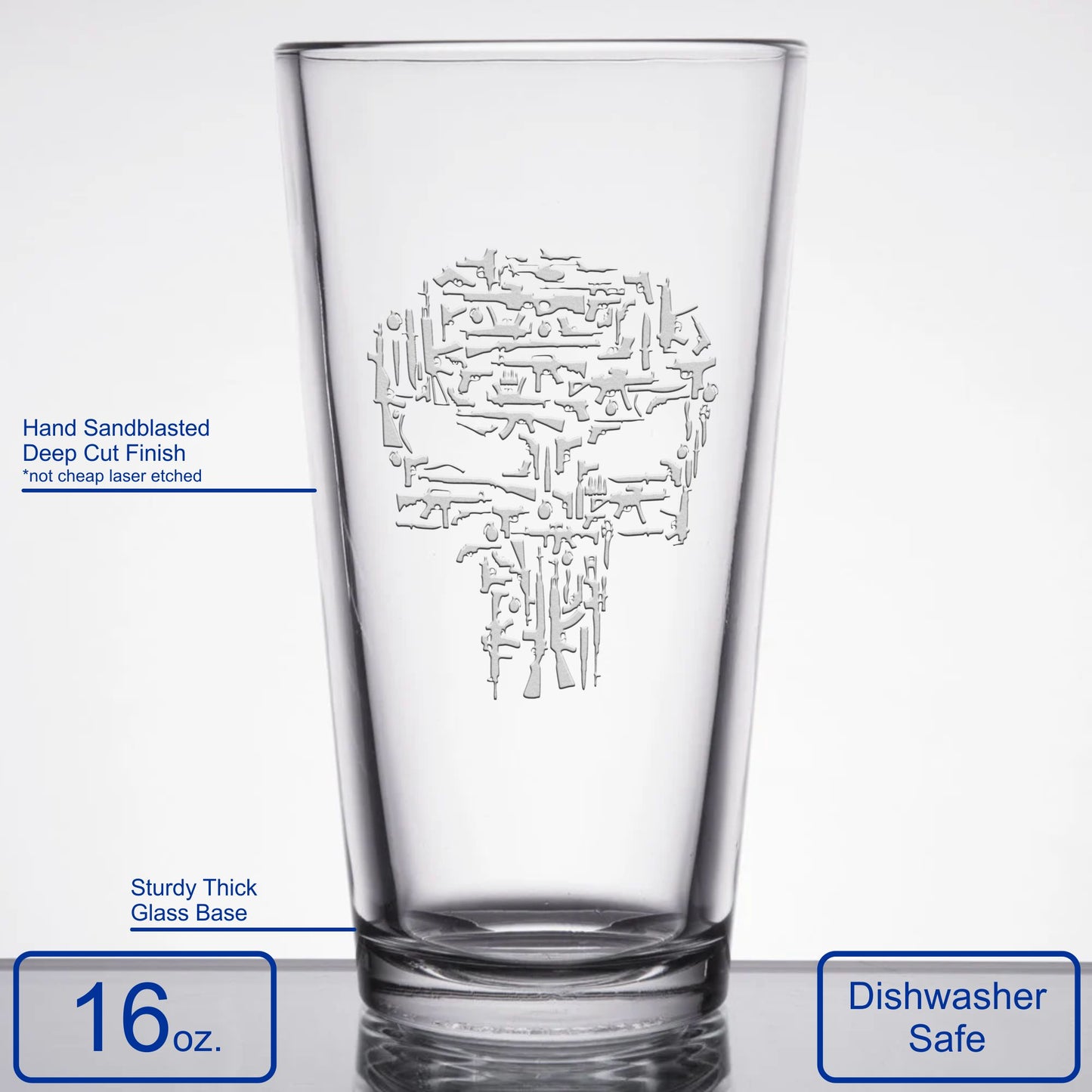 Punisher Guns Skull Pint Glass / Father's Day Gift