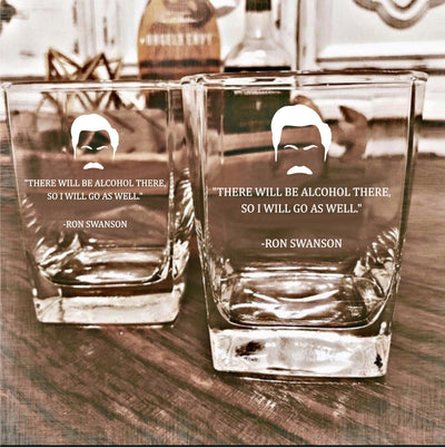 Ron Swanson  There Will Be Alcohol Whiskey Glass Set    / Father's Day Gift
