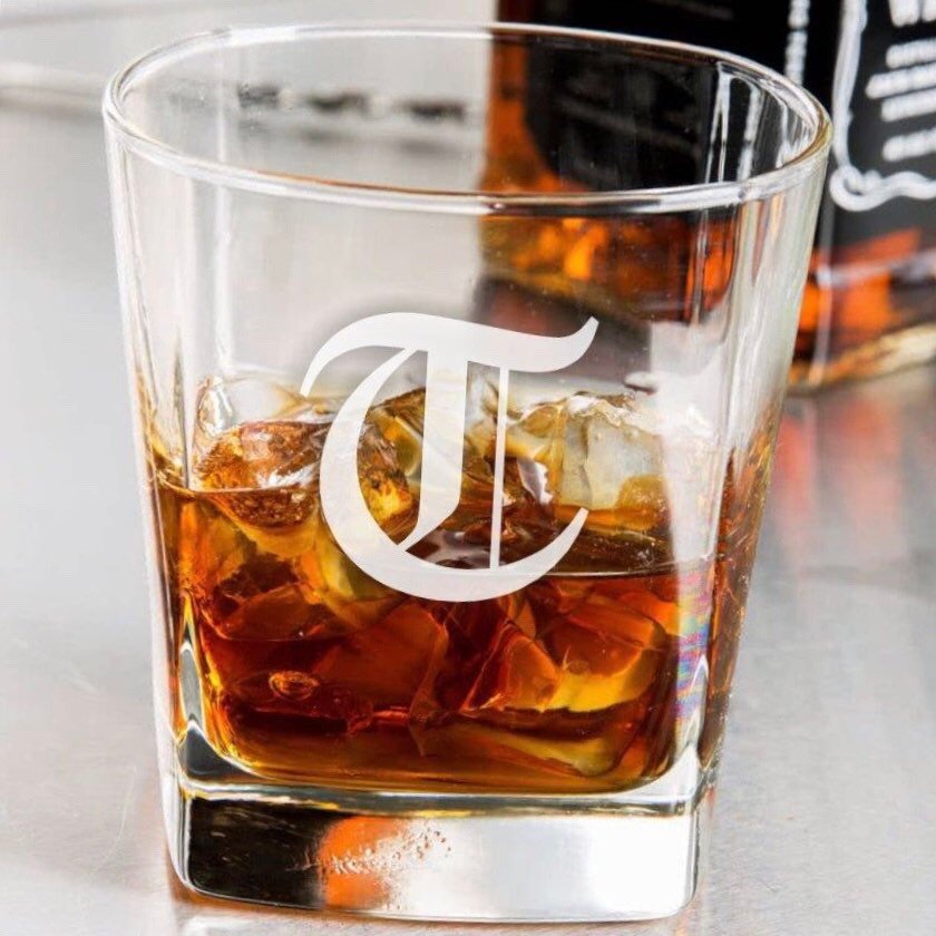 Old English Monogram Engraved Whiskey Glass / Father's Day Gift / Valentine's Day Gift
