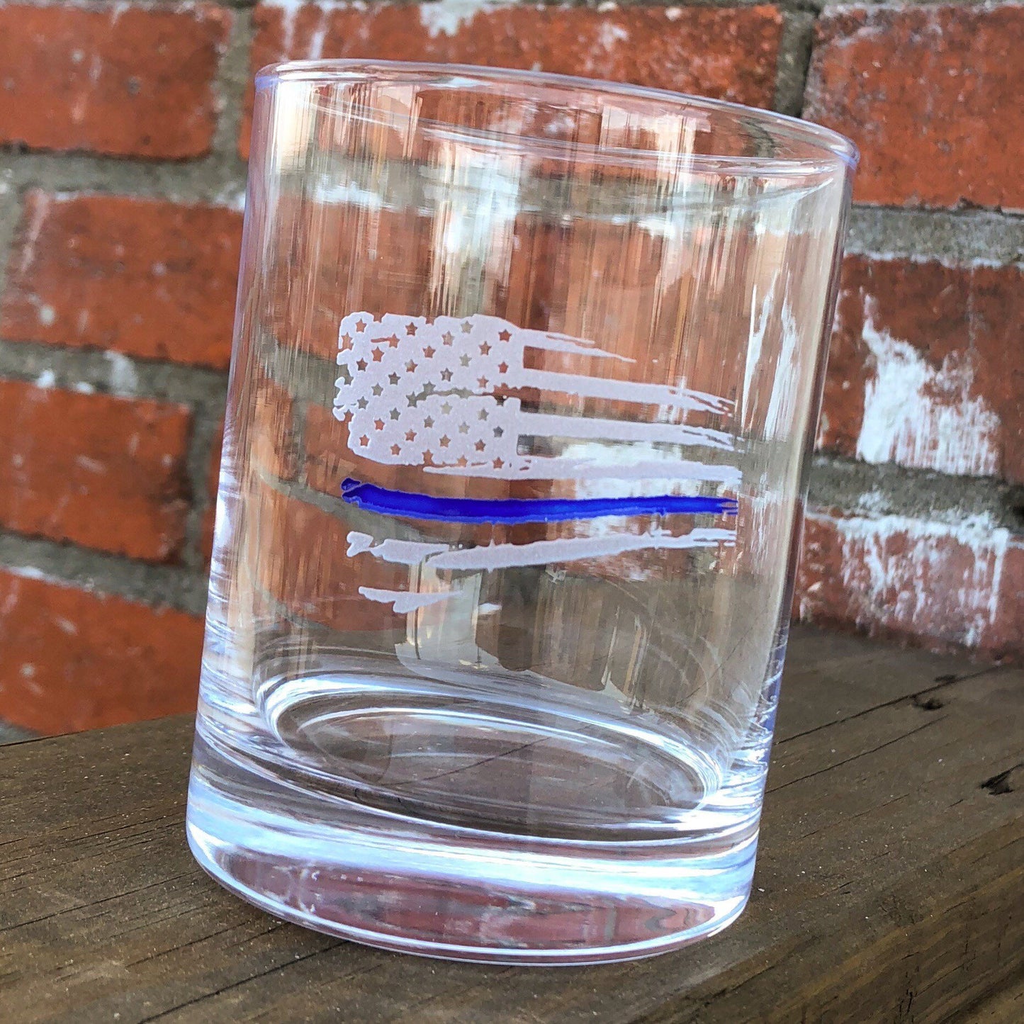 Thin Blue Line Distressed American Flag Whiskey Glass / Father's Day Gift / Valentine's Day Gift