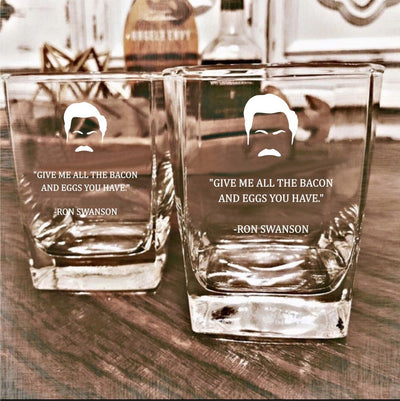 Ron Swanson  Give Me All The Bacon Whiskey Glass Set    / Father's Day Gift