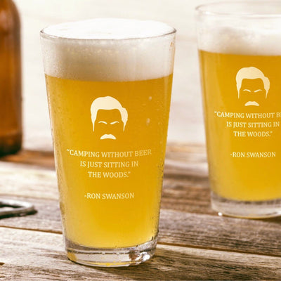 Ron Swanson  Camping  Pint Glass Set    / Father's Day Gift
