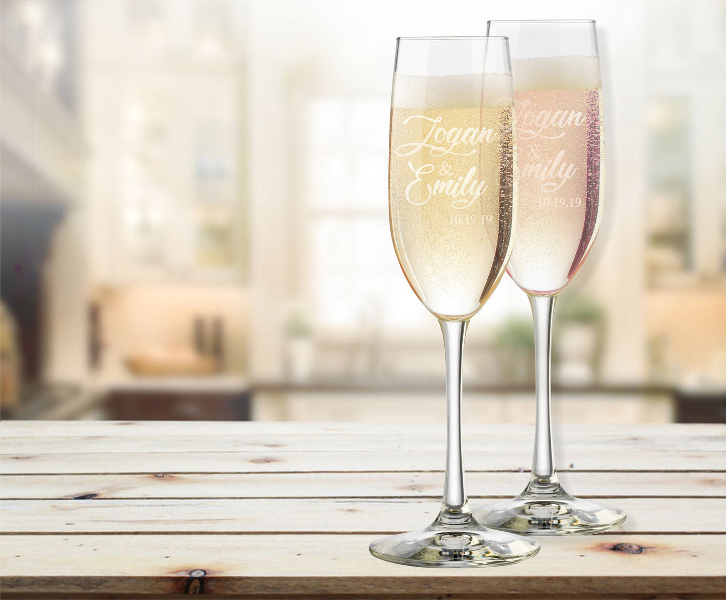 Bride & Groom (Design 2) Personalized Champagne Flutes Set of 2 / Father's Day Gift / Valentine's Day Gift