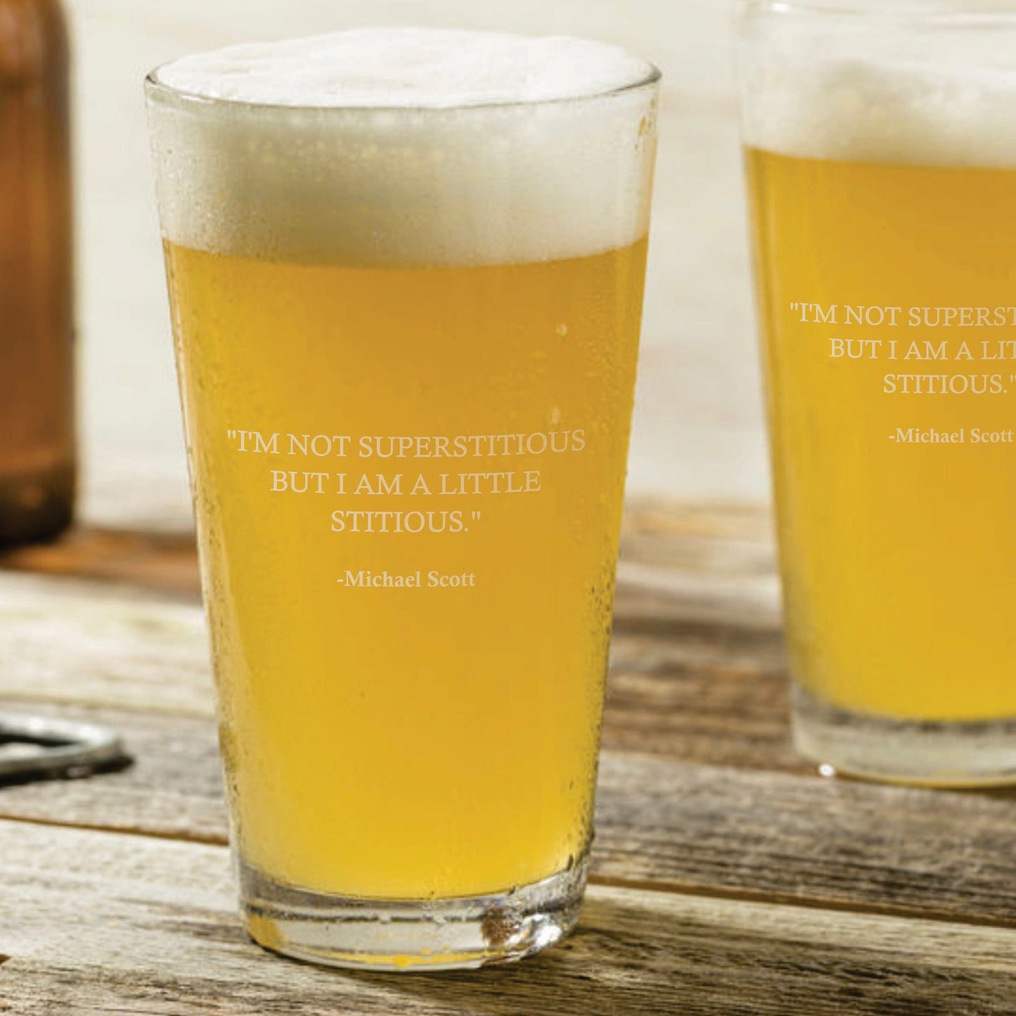 Michael Scott I'm Not Superstitious The Office Pint Glass / Father's Day Gift