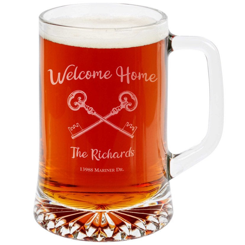 Welcome Home Engraved Personalized Beer Mug Realtor Gift for New Homeowners - 25oz Beer Mug / Father's Day Gift / Valentine's Day Gift