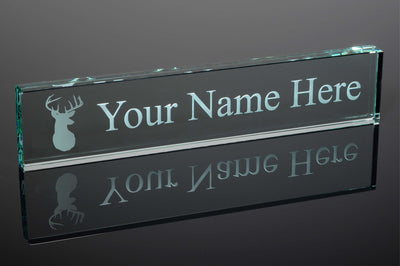 Buck Deer Hunter Jade Glass Desk Name Plate    / Father's Day Gift
