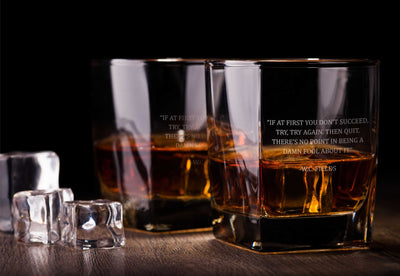 W.C. Fields Quote Try Try Again Whiskey Glass Set    / Father's Day Gift