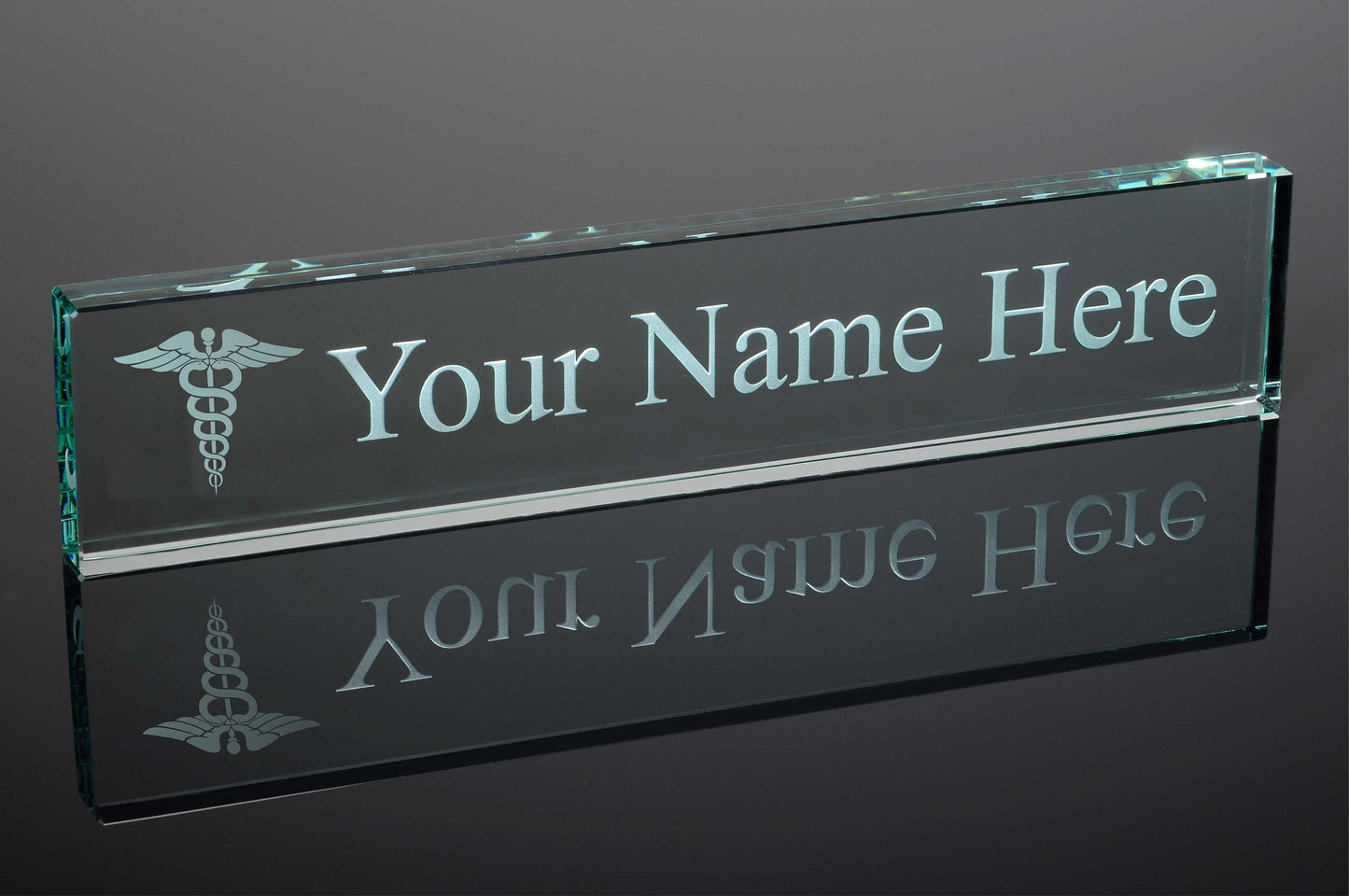 Medical Doctor Jade Glass Desk Name Plate - Engraved & Personalized - Perfect for Executives, Boss Day, Graduates, etc... / Father's Day Gift / Valentine's Day Gift