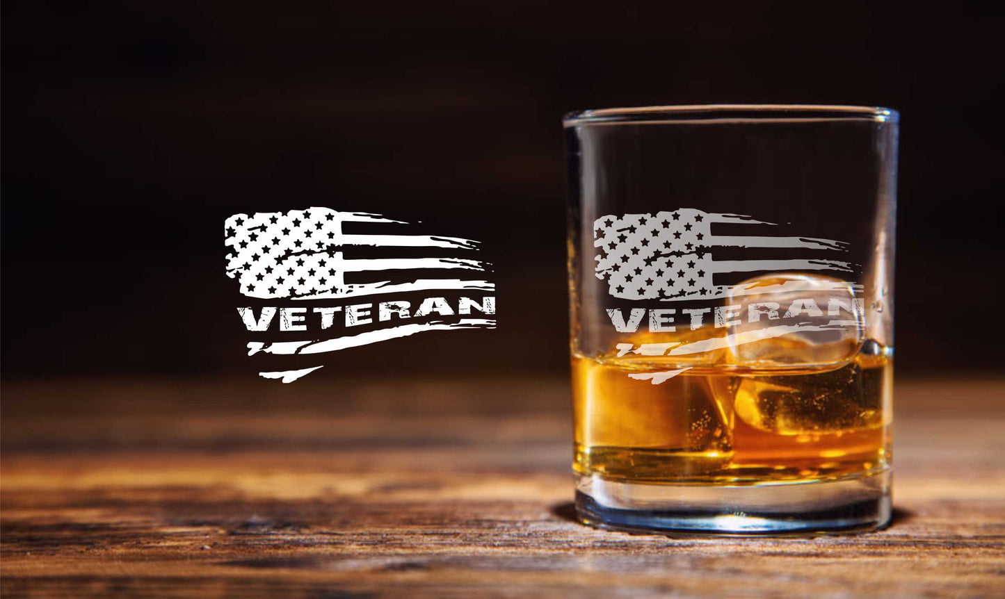 Veteran American Flag Whiskey Glass / Father's Day Gift / Valentine's Day Gift